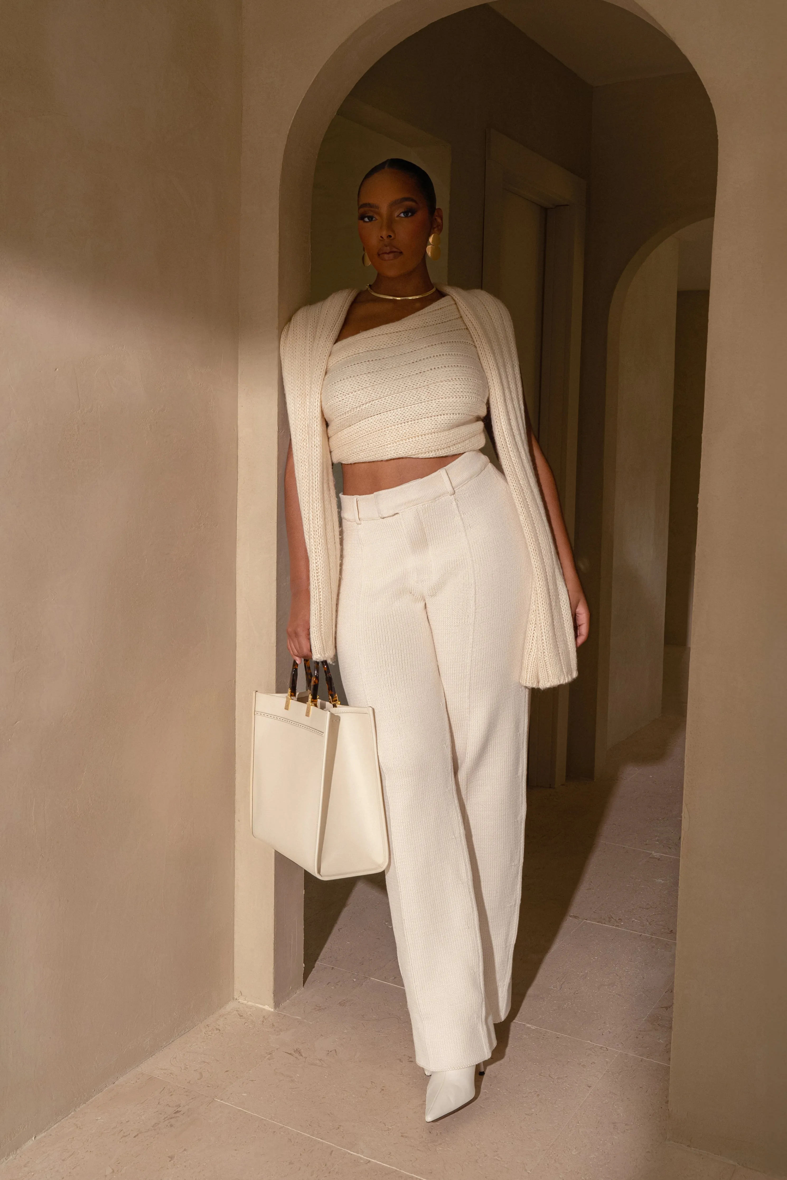 Ivory Back In Business Knit Trousers