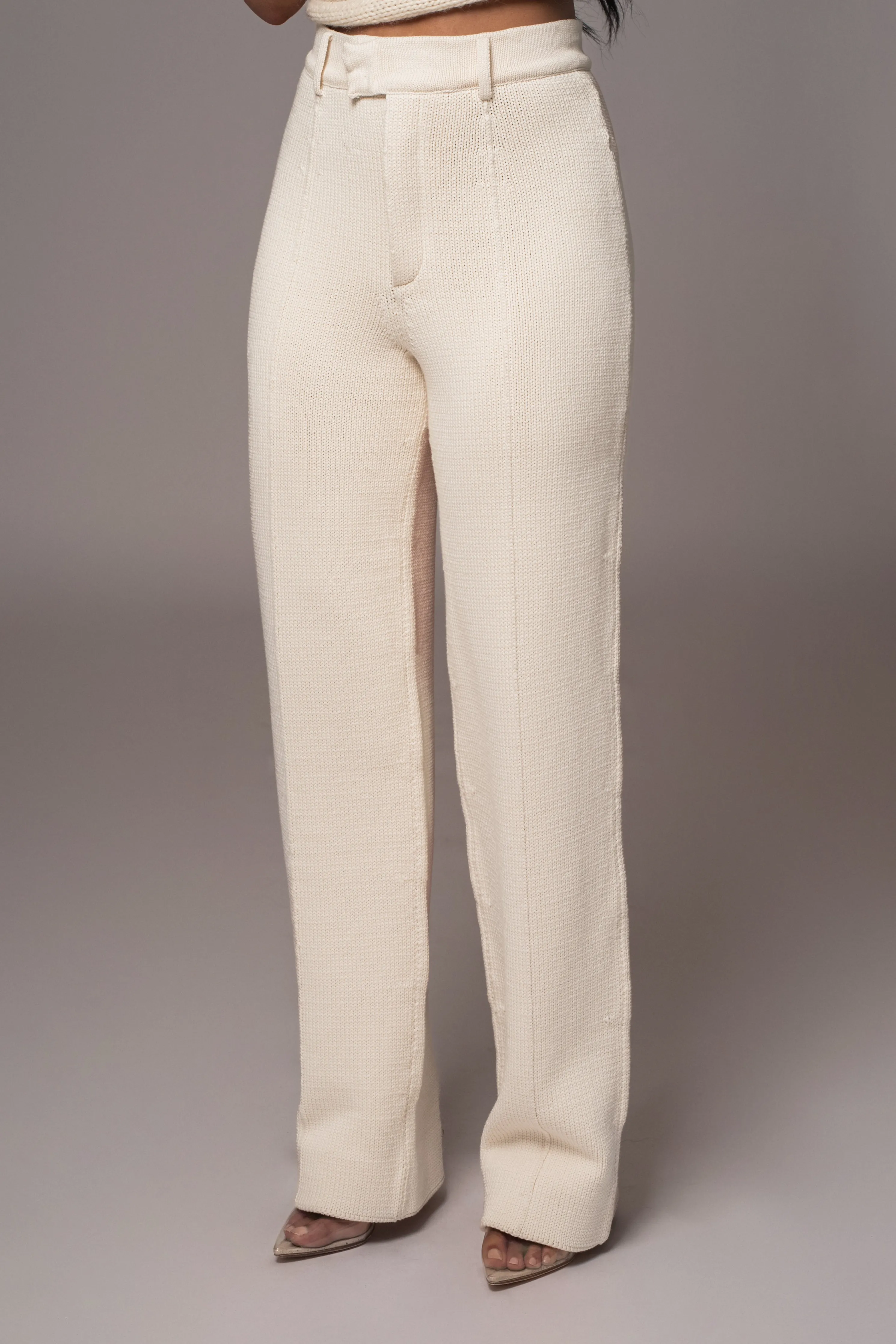 Ivory Back In Business Knit Trousers