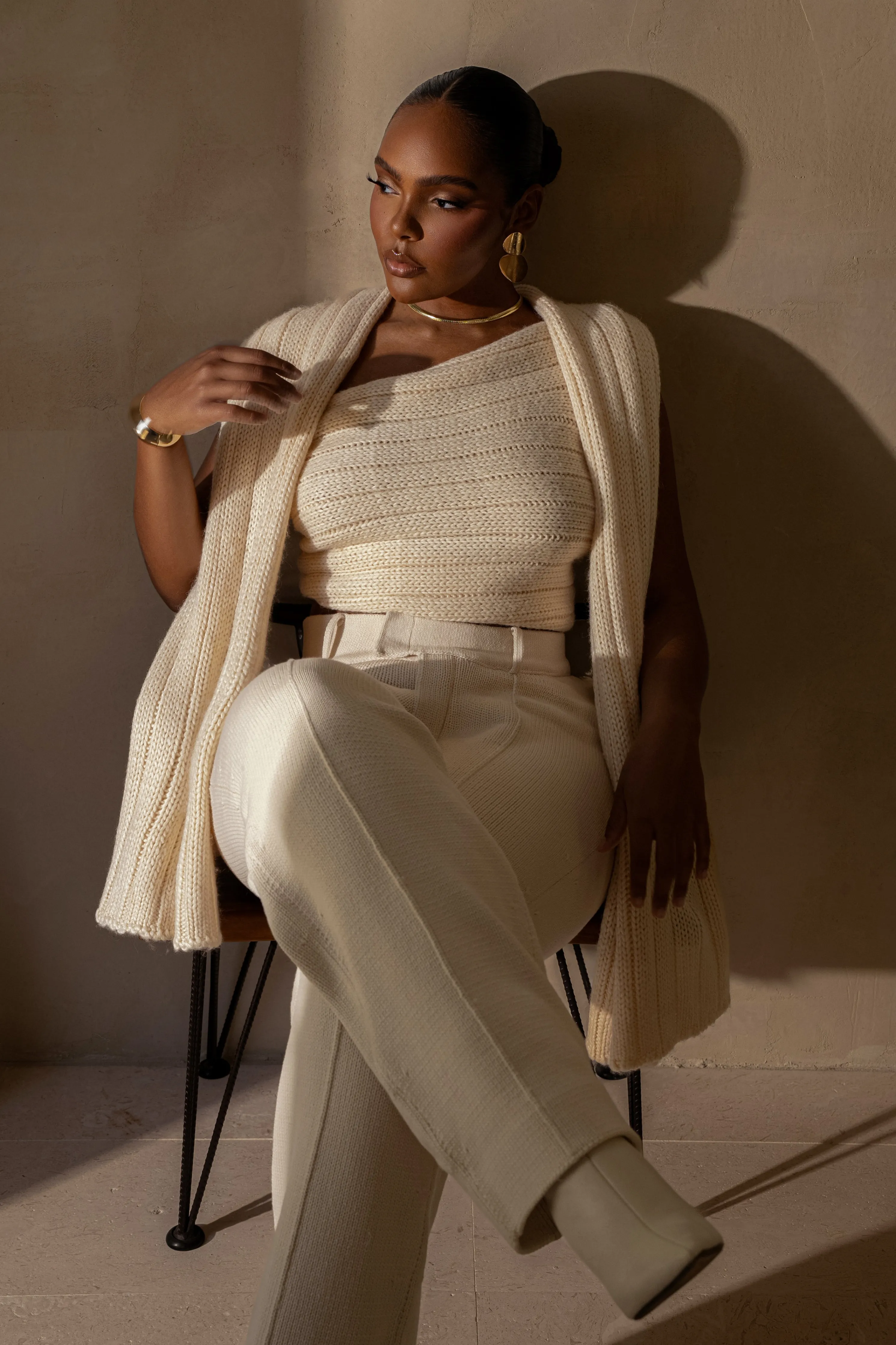 Ivory Back In Business Knit Trousers