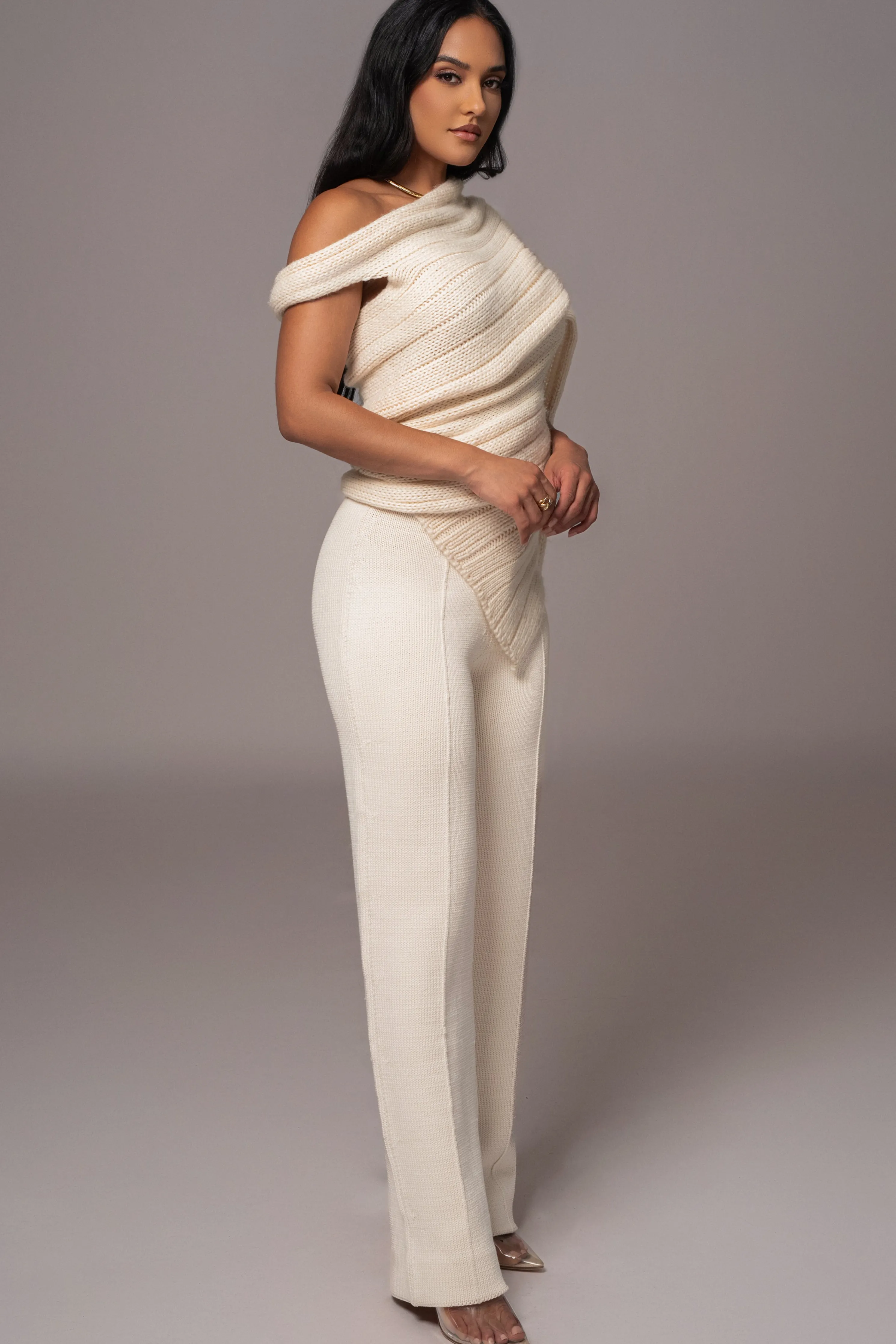 Ivory Back In Business Knit Trousers