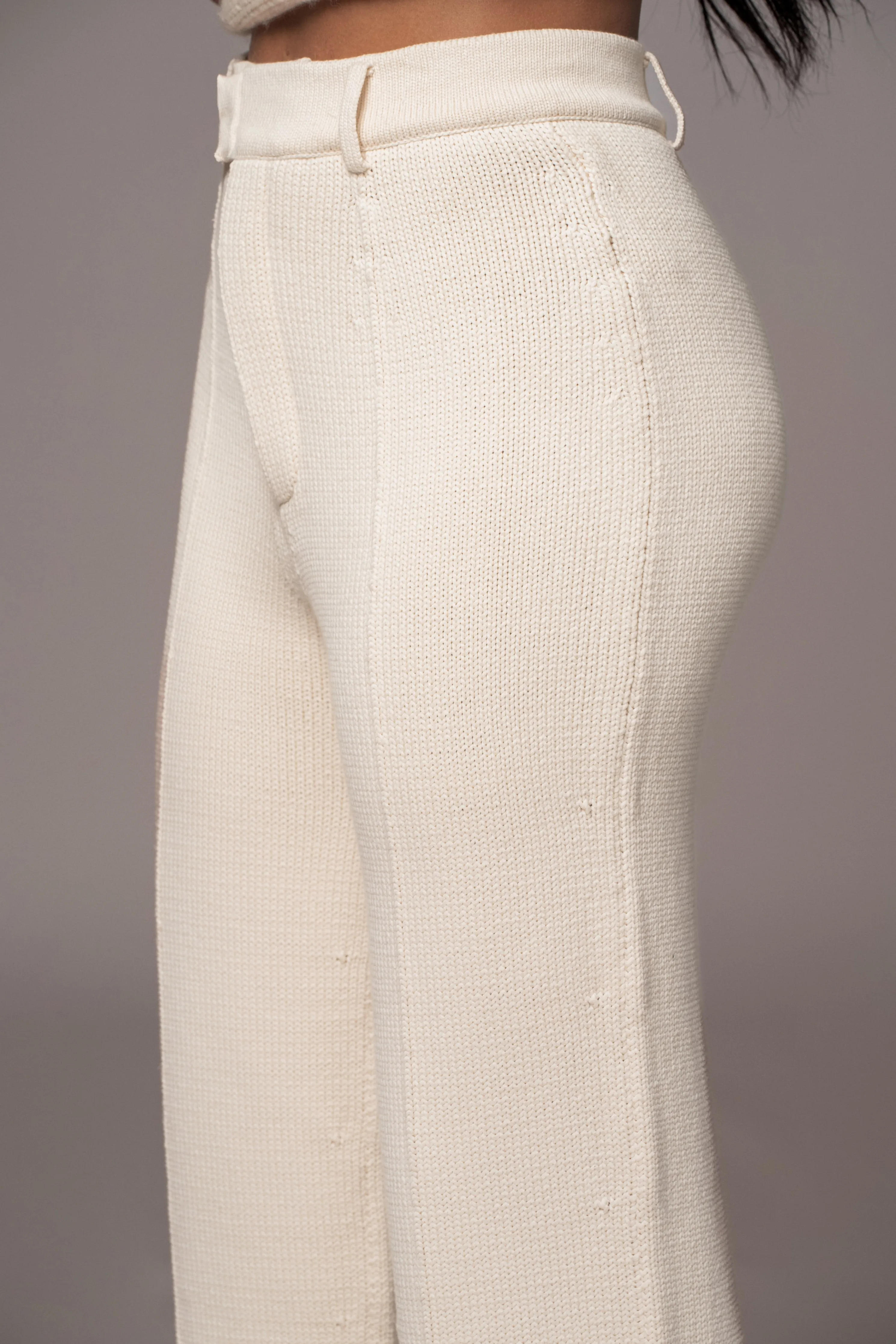Ivory Back In Business Knit Trousers