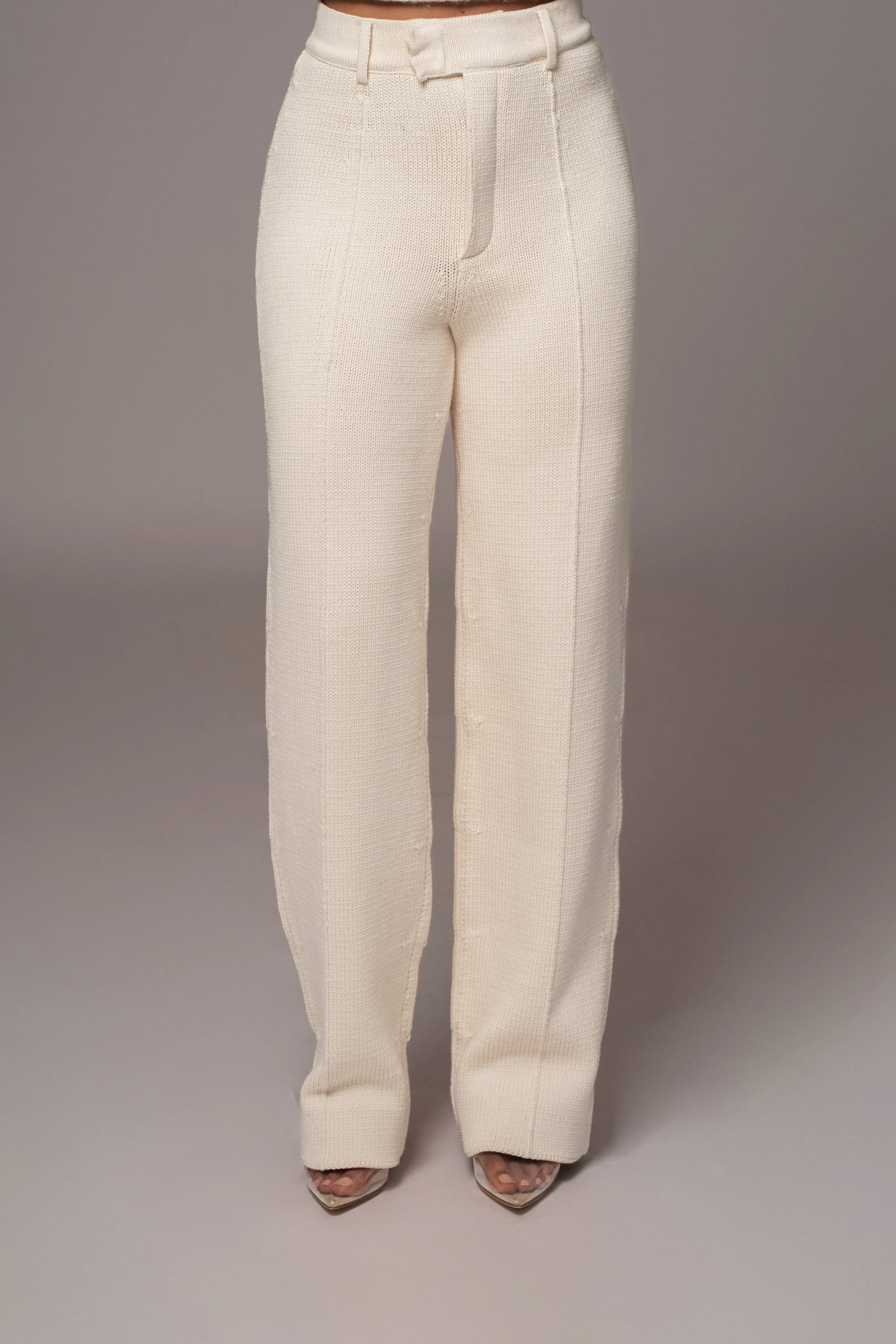 Ivory Back In Business Knit Trousers