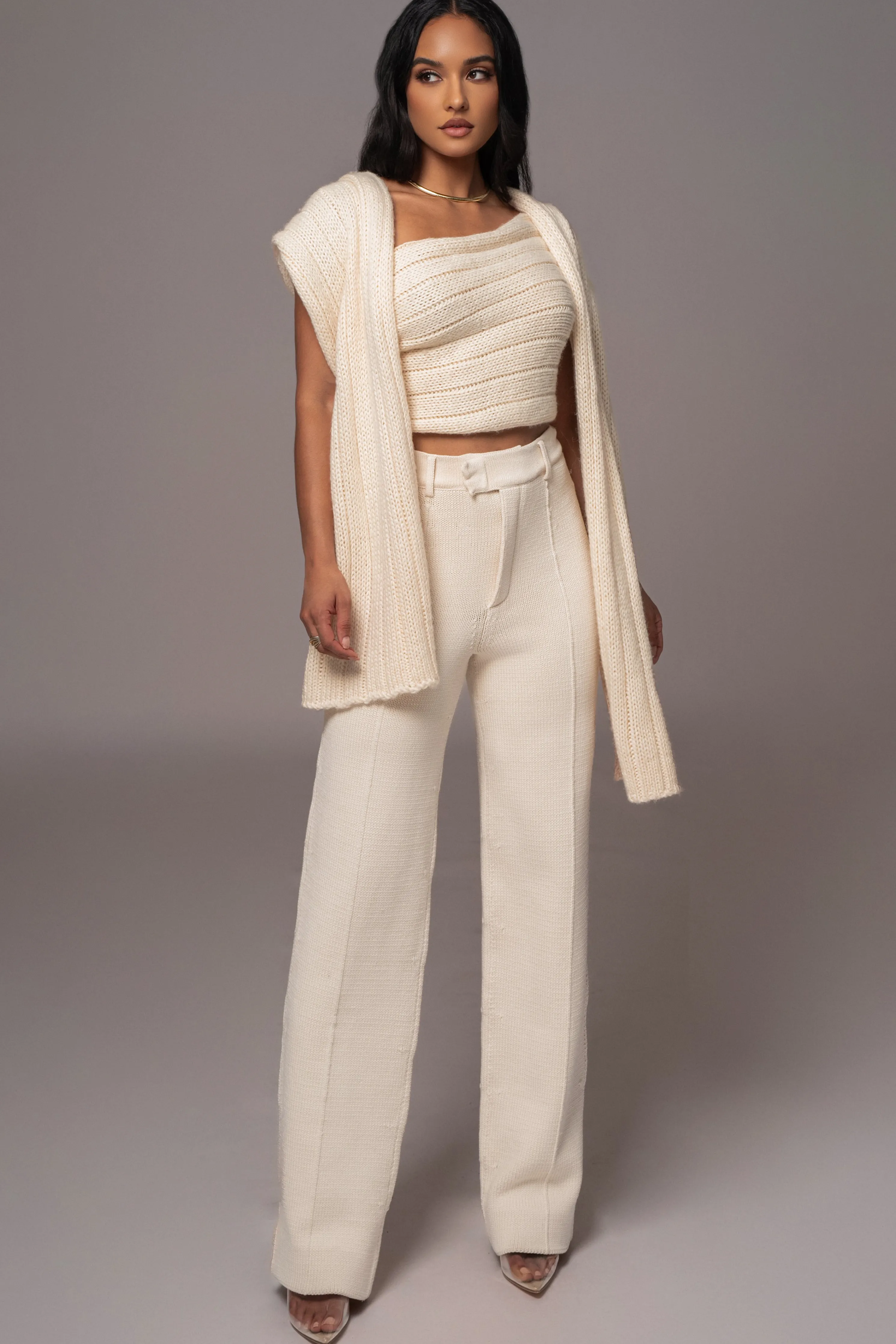 Ivory Back In Business Knit Trousers