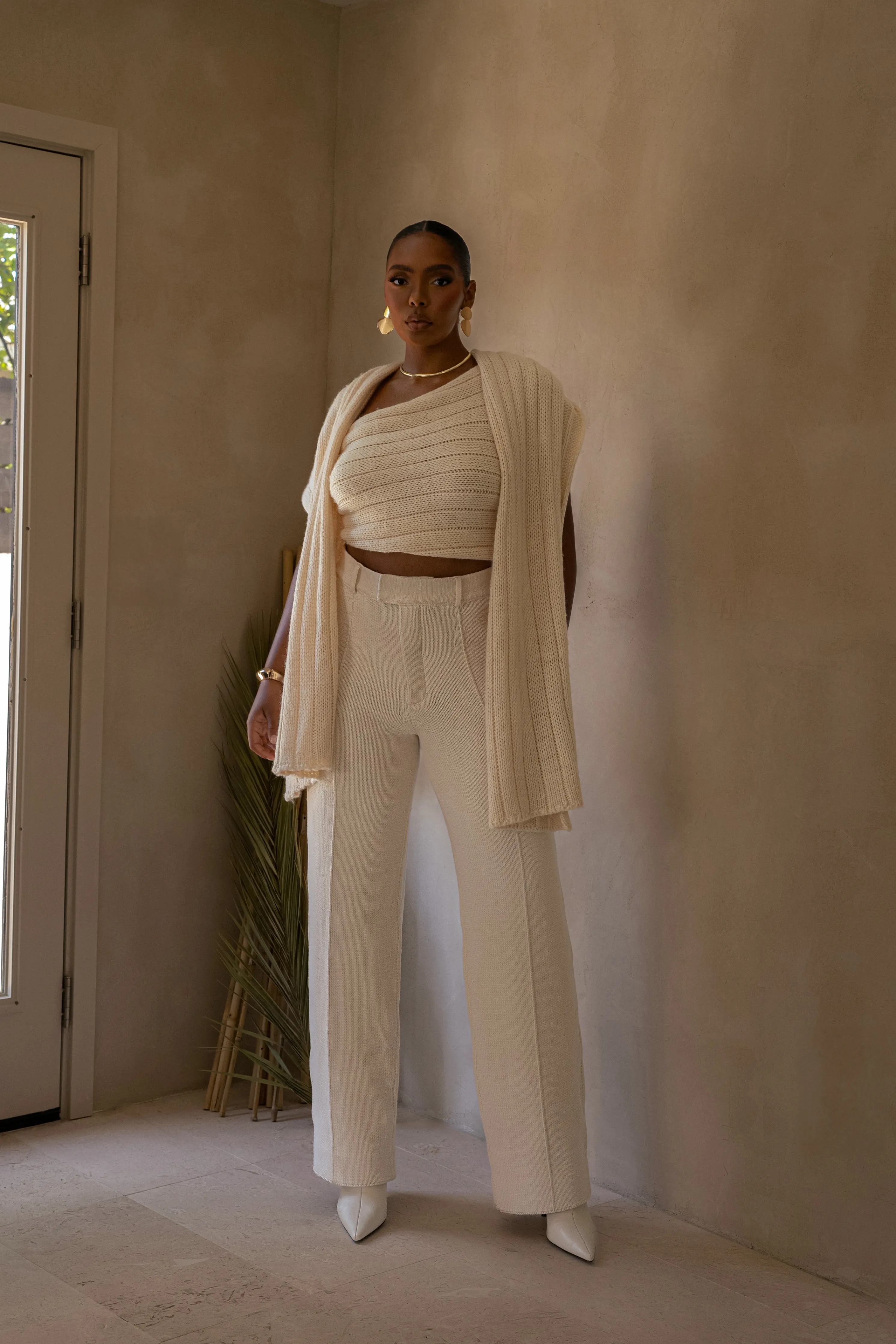 Ivory Back In Business Knit Trousers