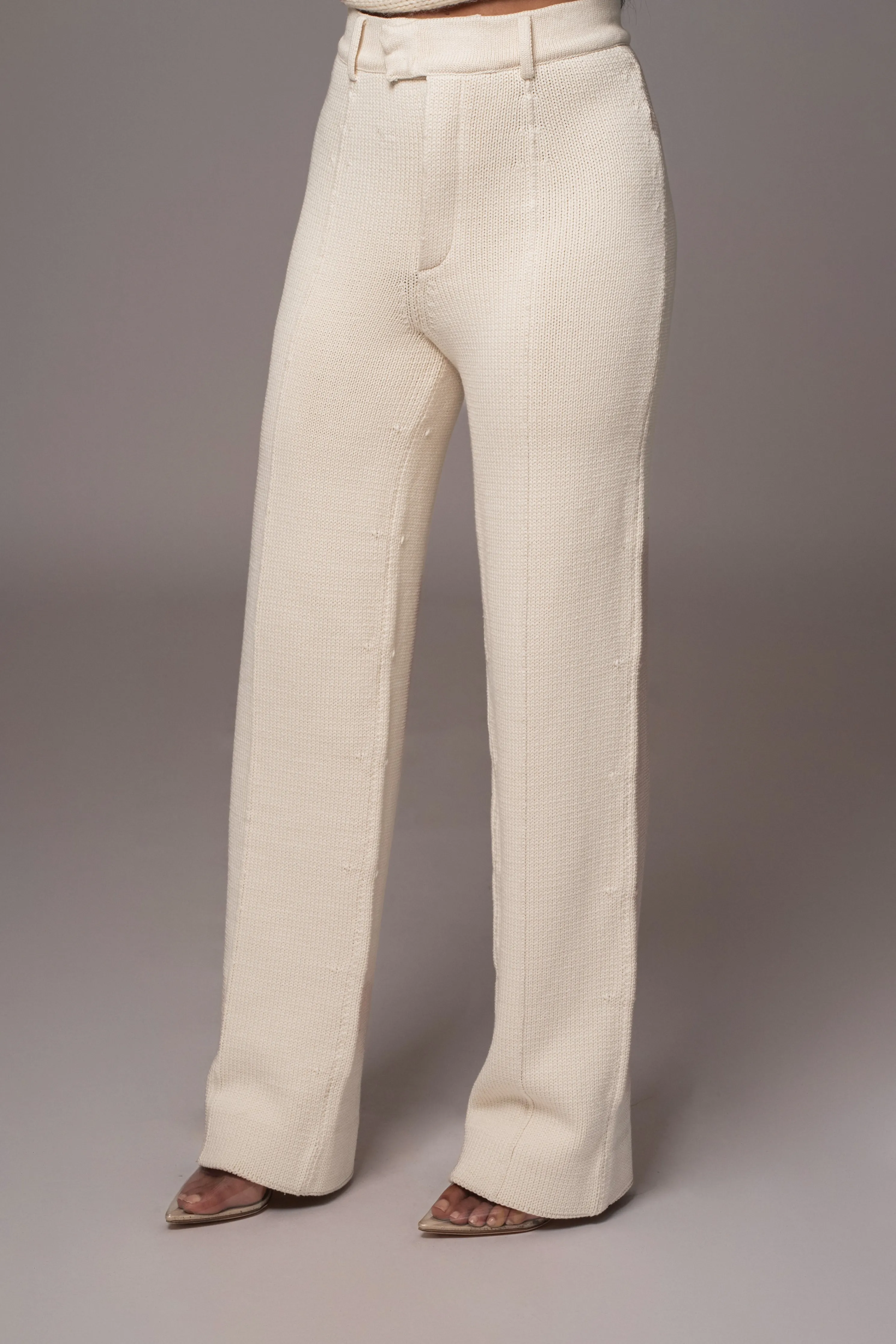 Ivory Back In Business Knit Trousers