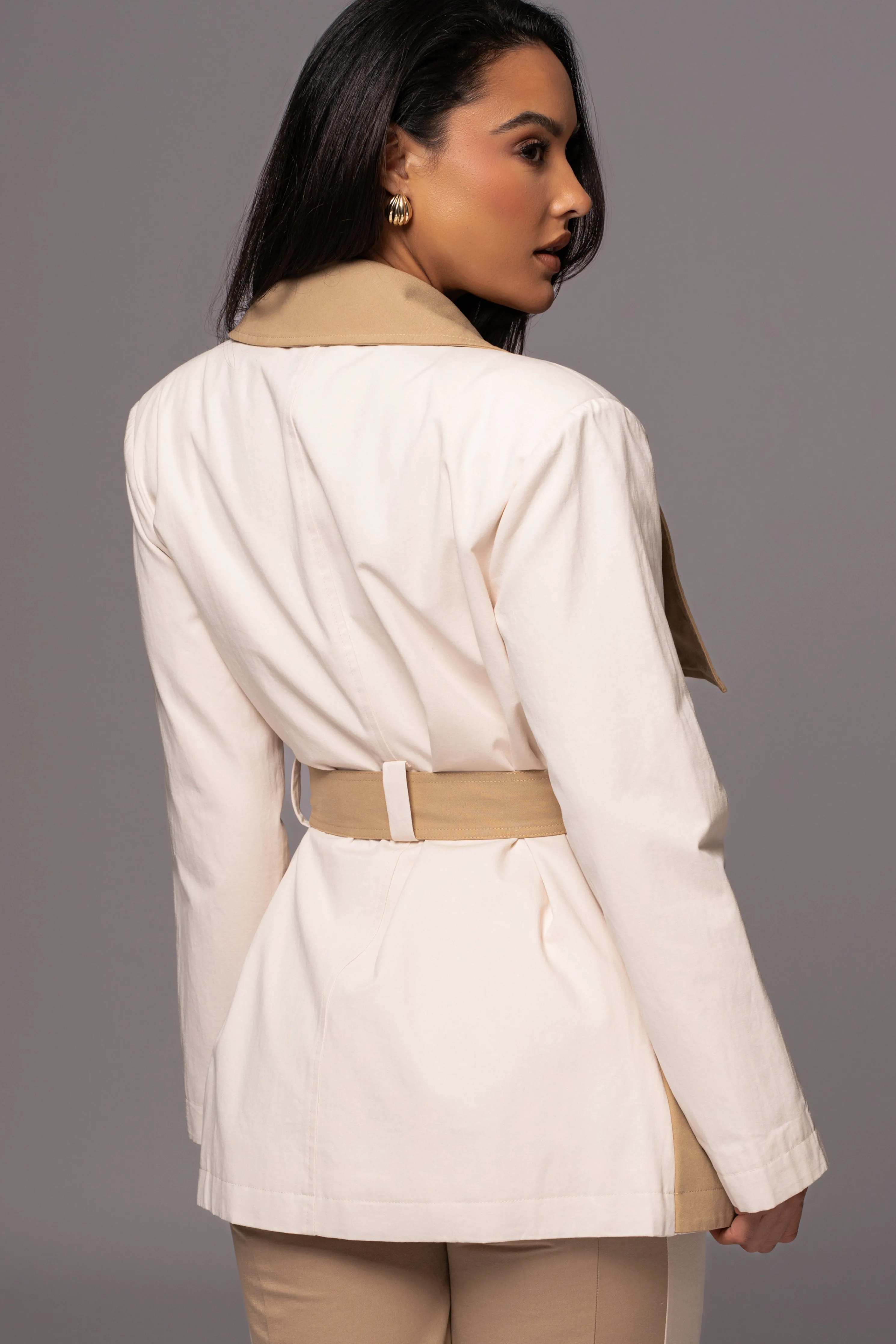 Ivory Color Block Summit Belted Jacket