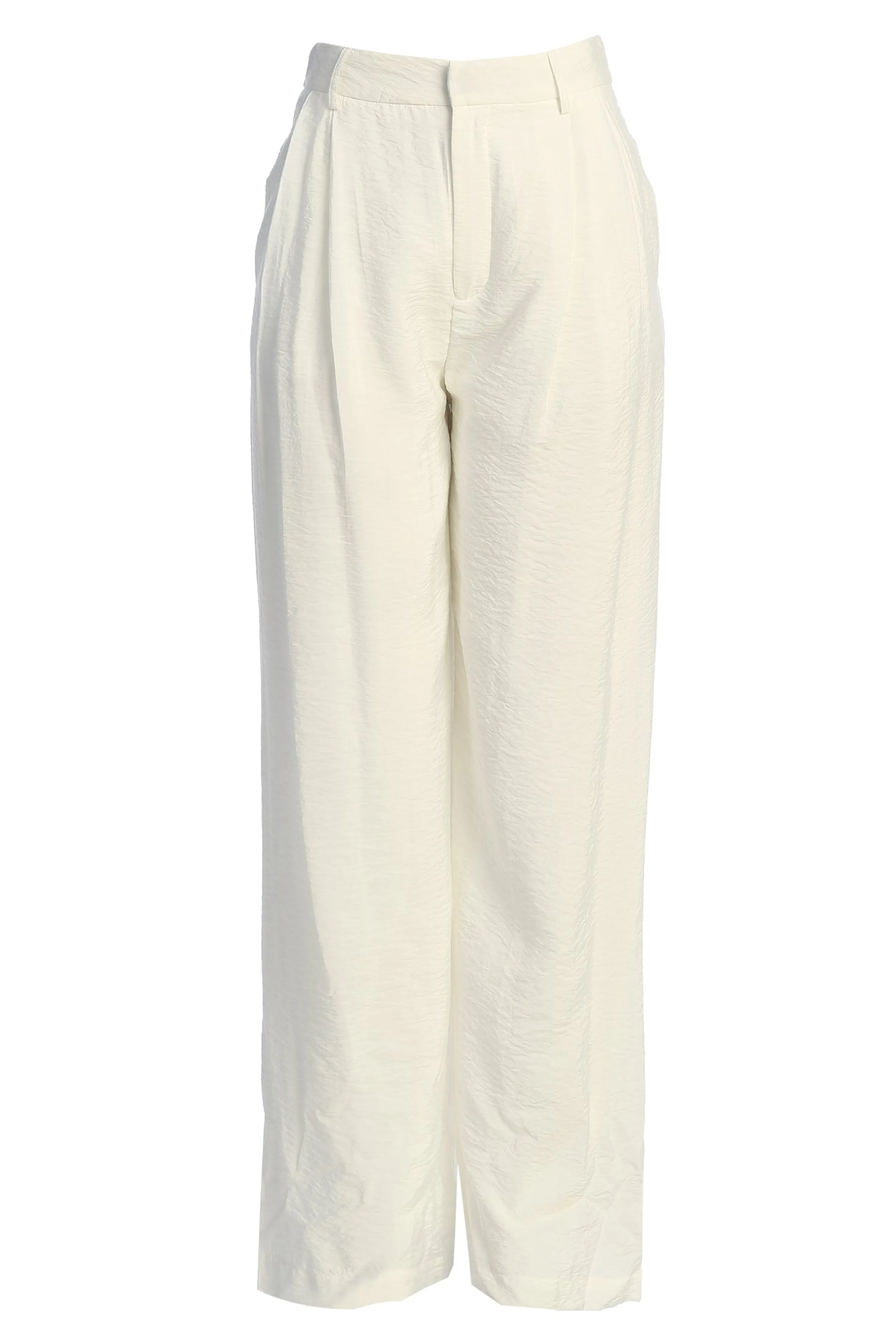 Ivory Drew Crinkled Trousers
