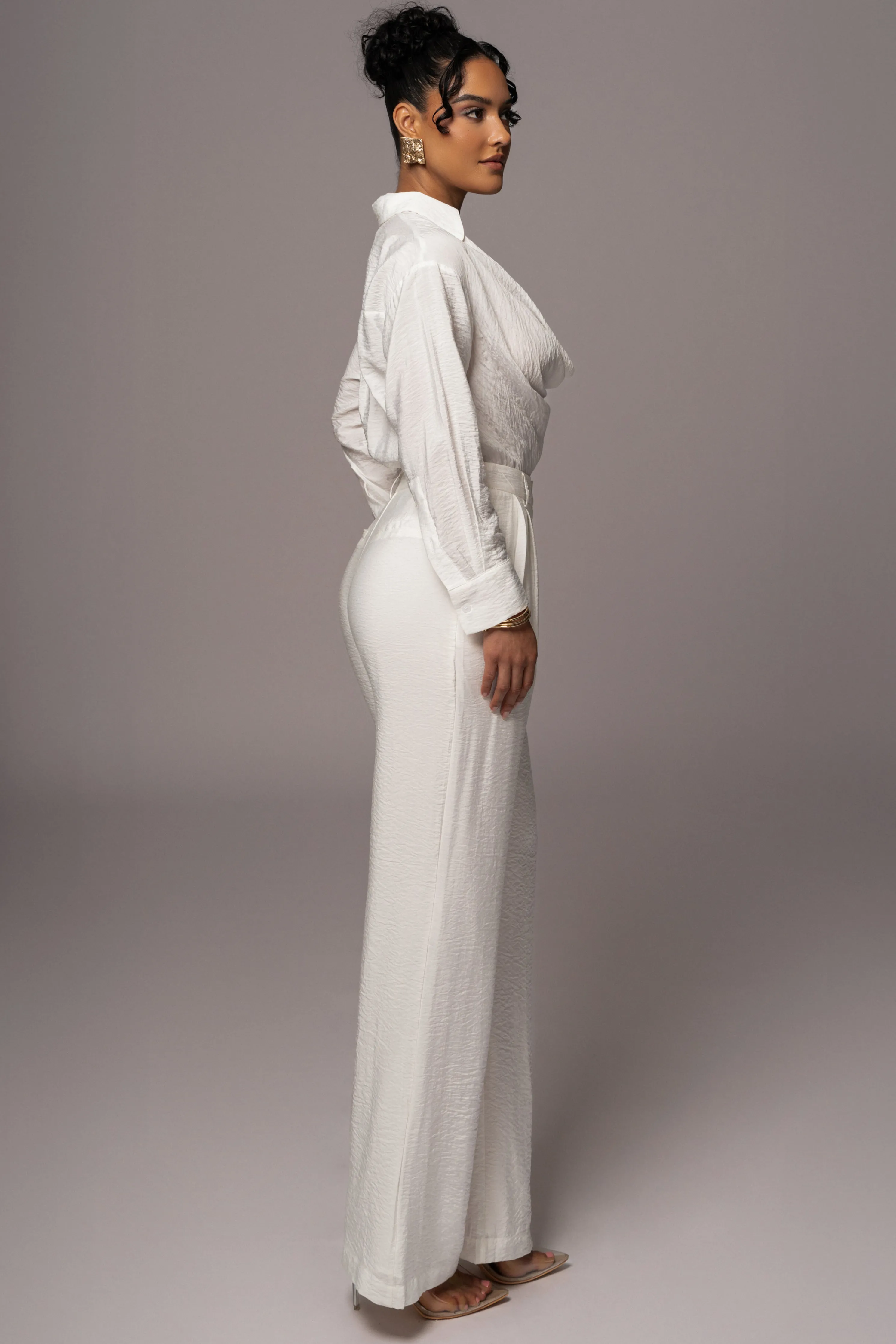 Ivory Drew Crinkled Trousers