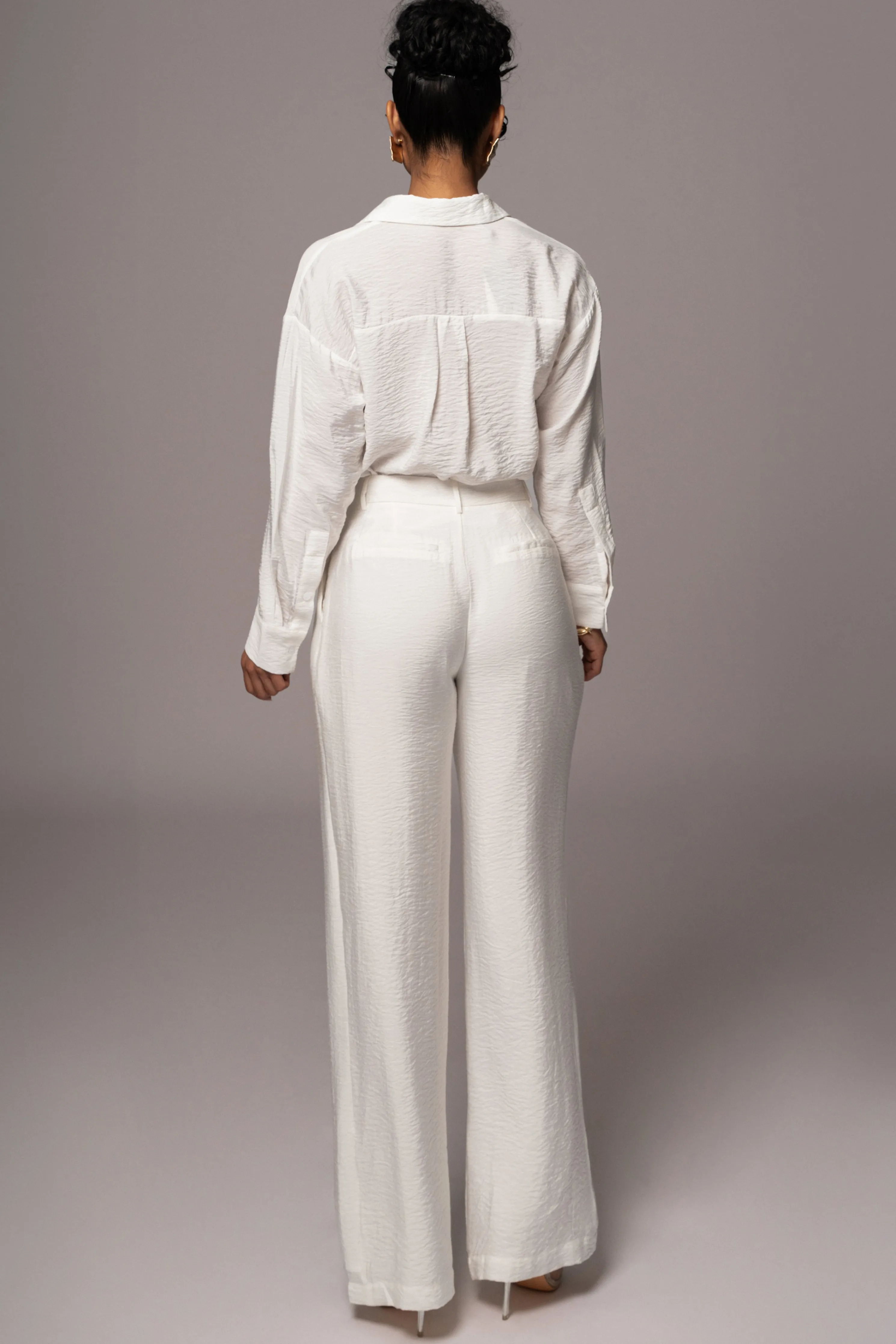 Ivory Drew Crinkled Trousers