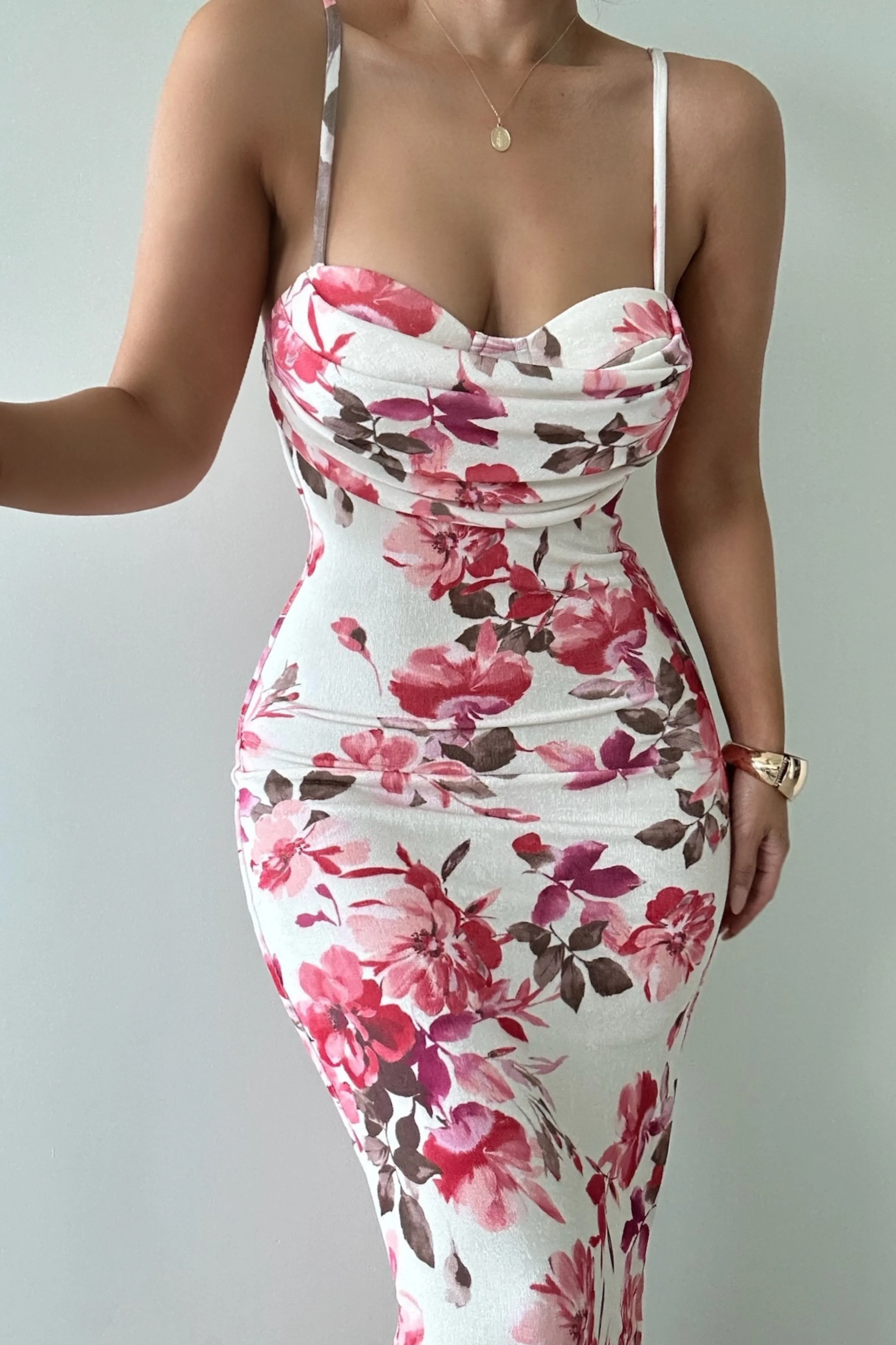 Ivory Floral Slinky Visions Of You Maxi Dress