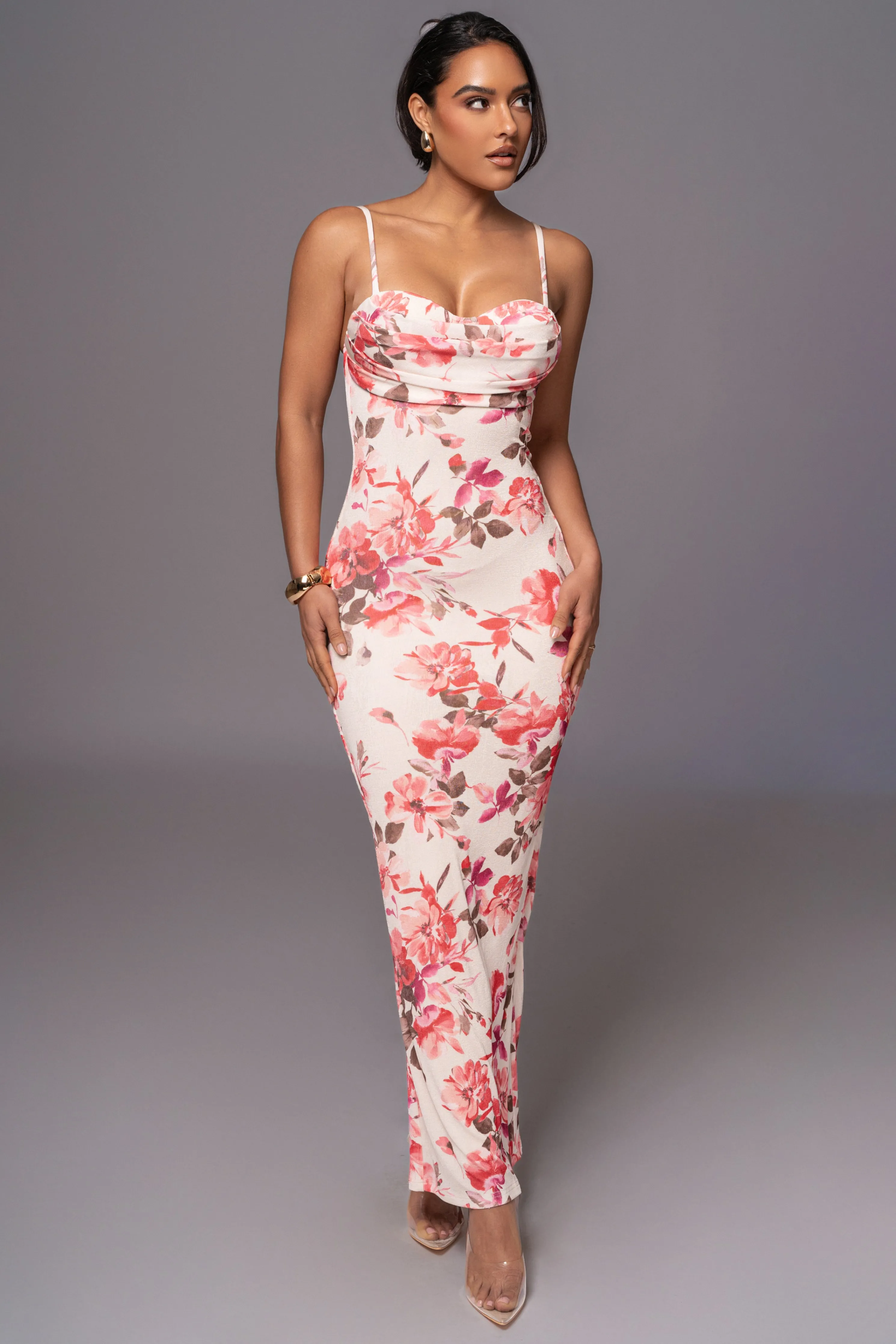 Ivory Floral Slinky Visions Of You Maxi Dress