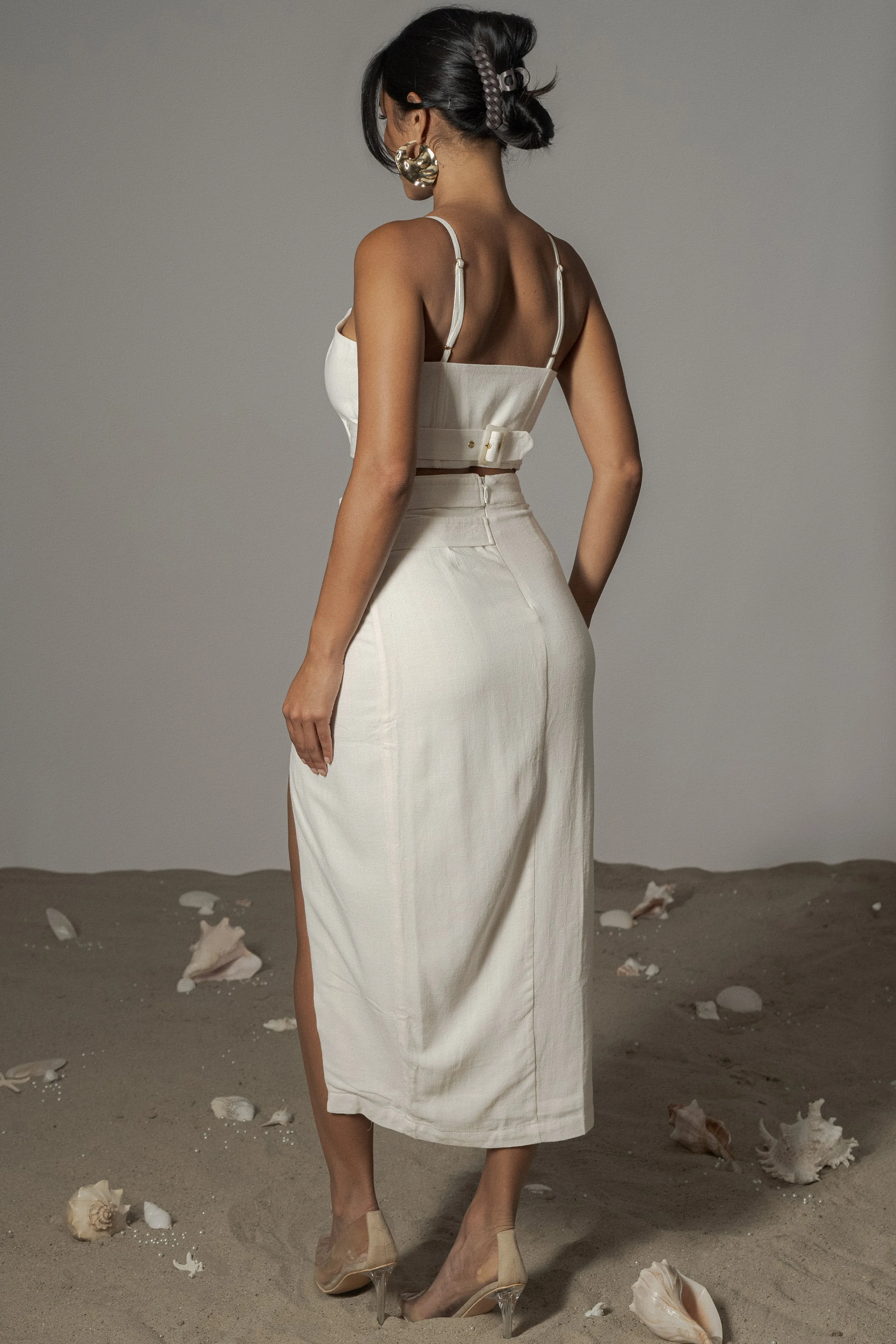 Ivory Gisele Linen Slit Skirt