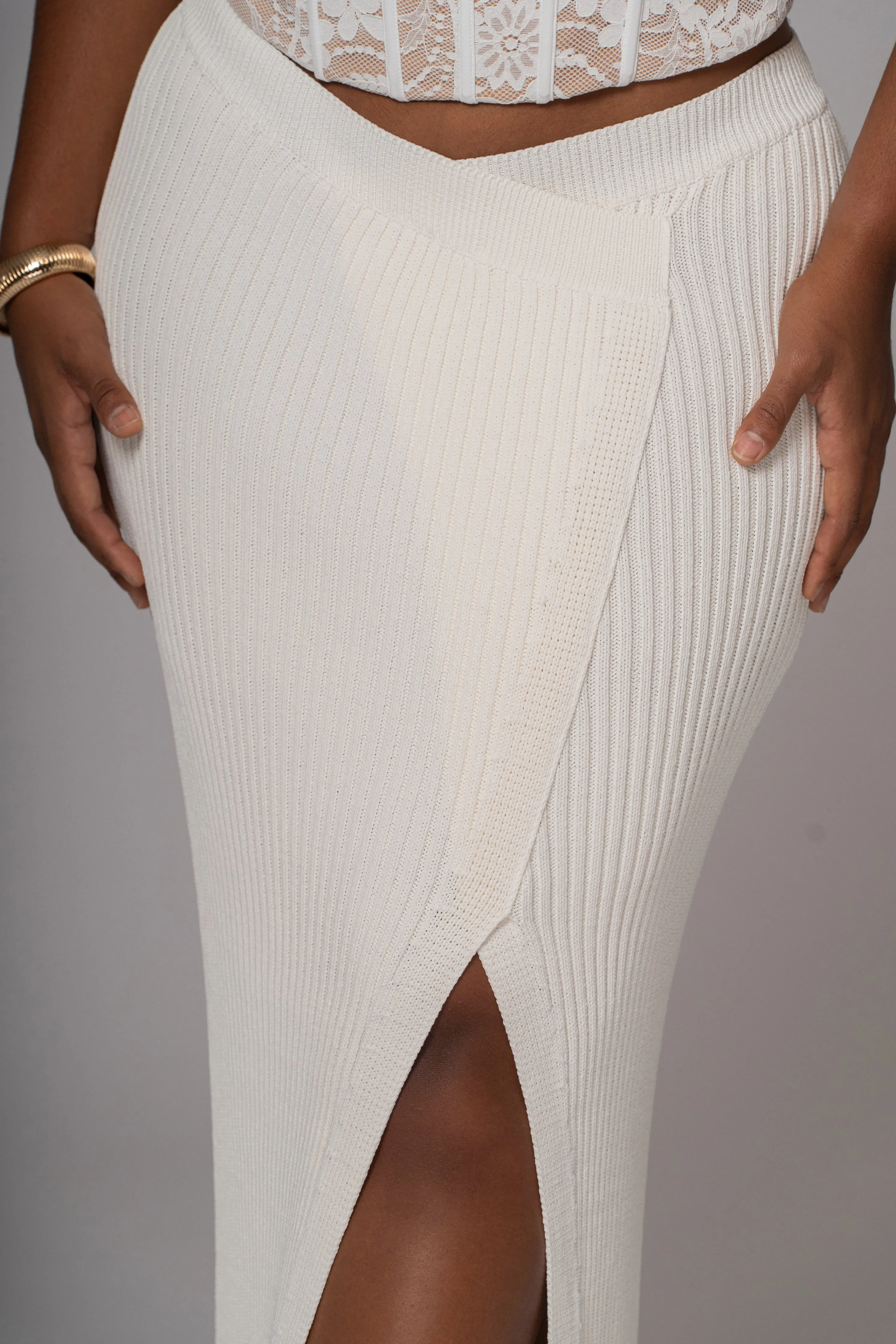 Ivory Hamptons Ribbed Slit Skirt