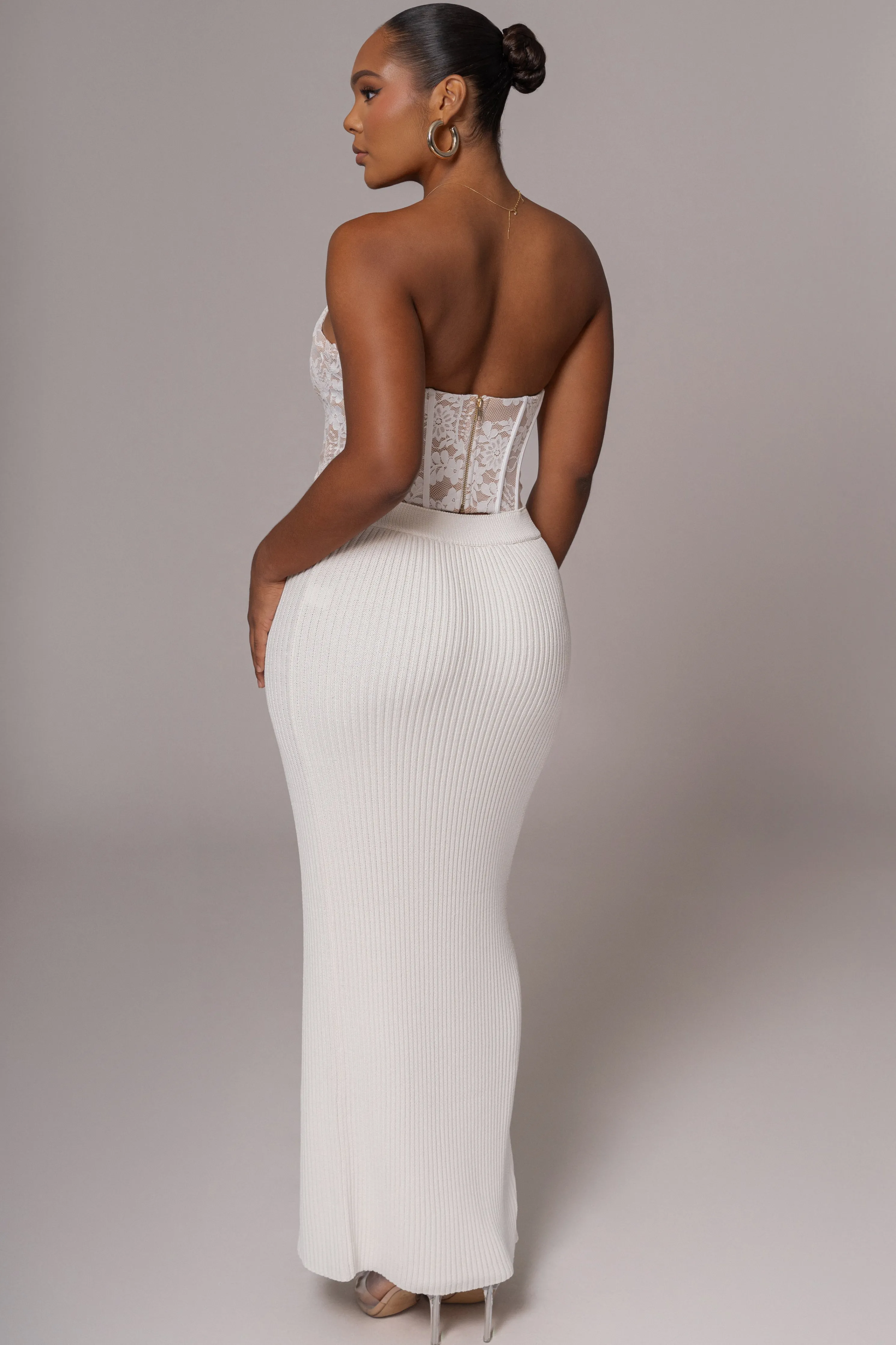 Ivory Hamptons Ribbed Slit Skirt