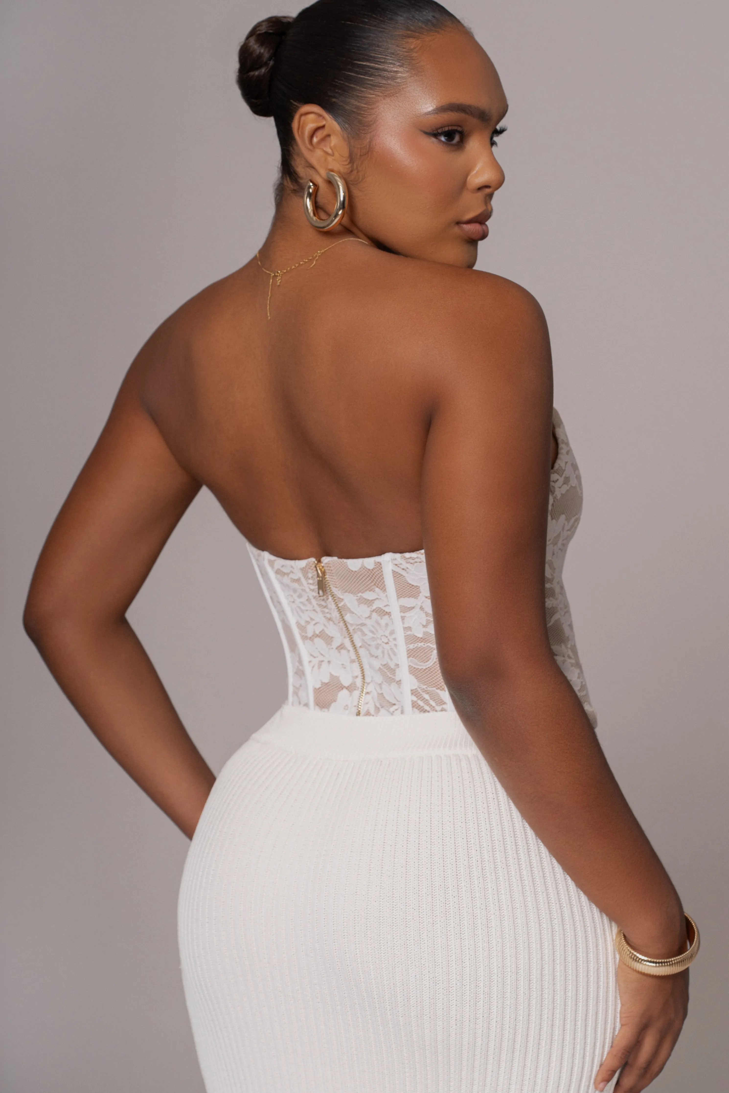 Ivory Hamptons Ribbed Slit Skirt