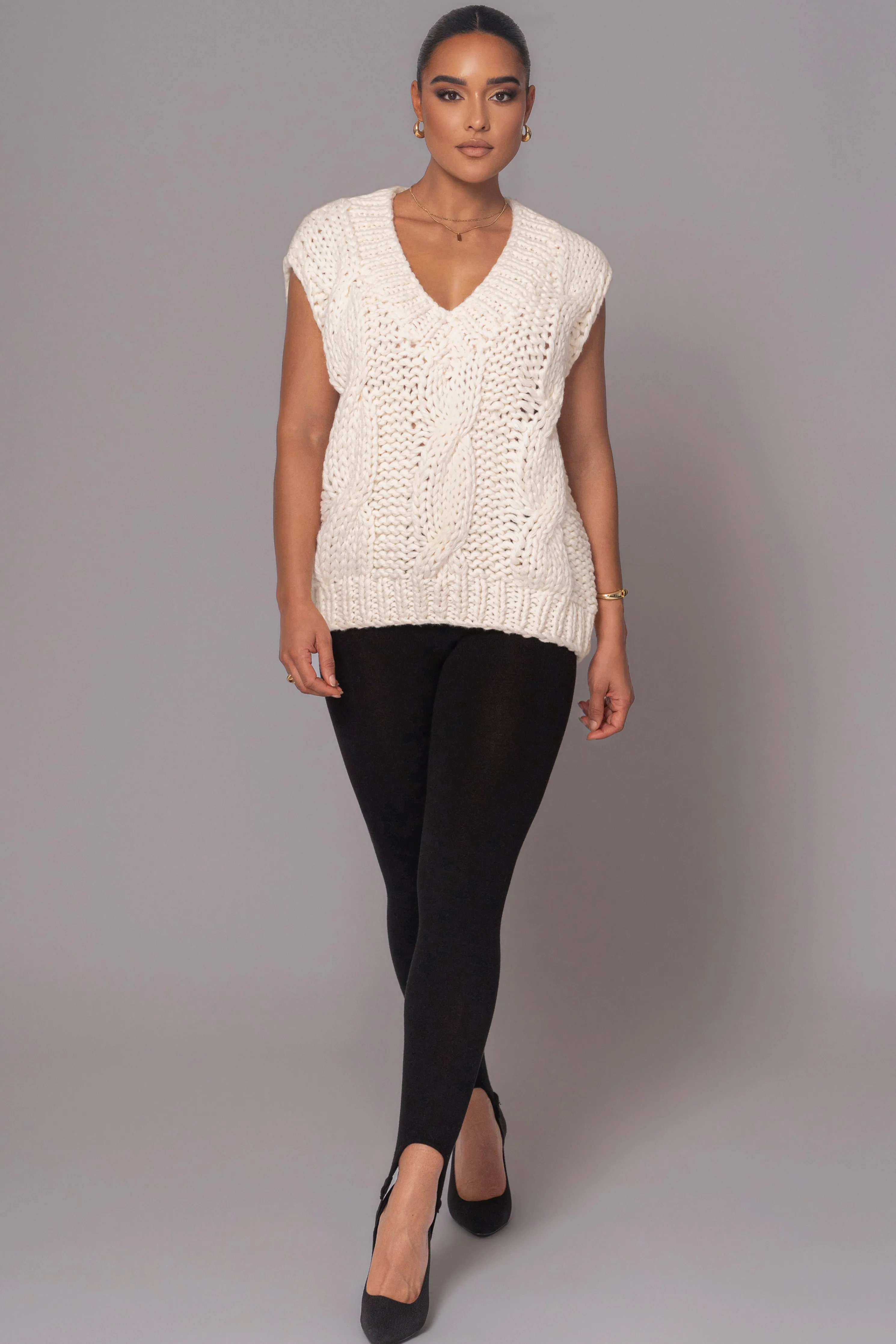 Ivory Mari Cable Knit Vest