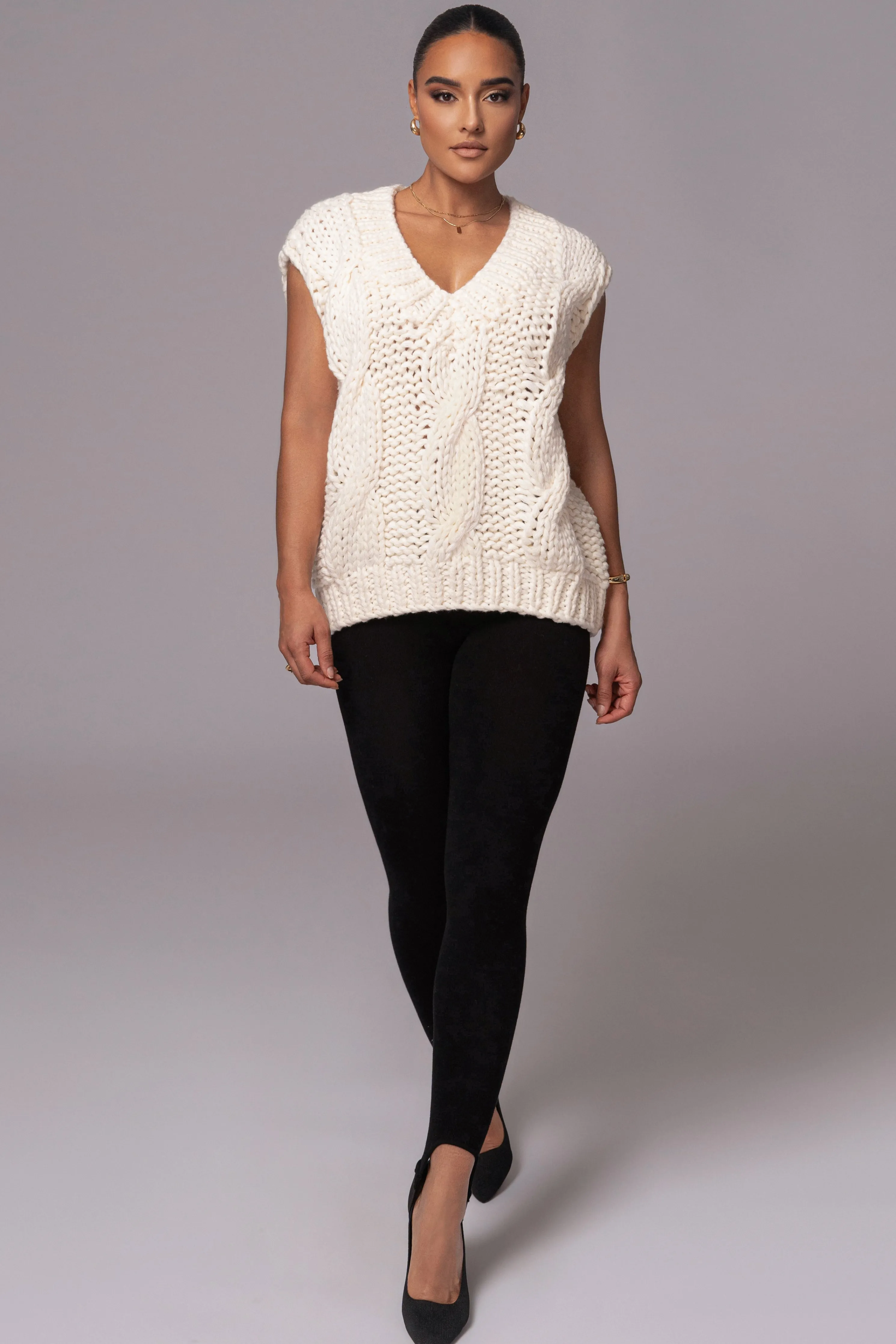 Ivory Mari Cable Knit Vest