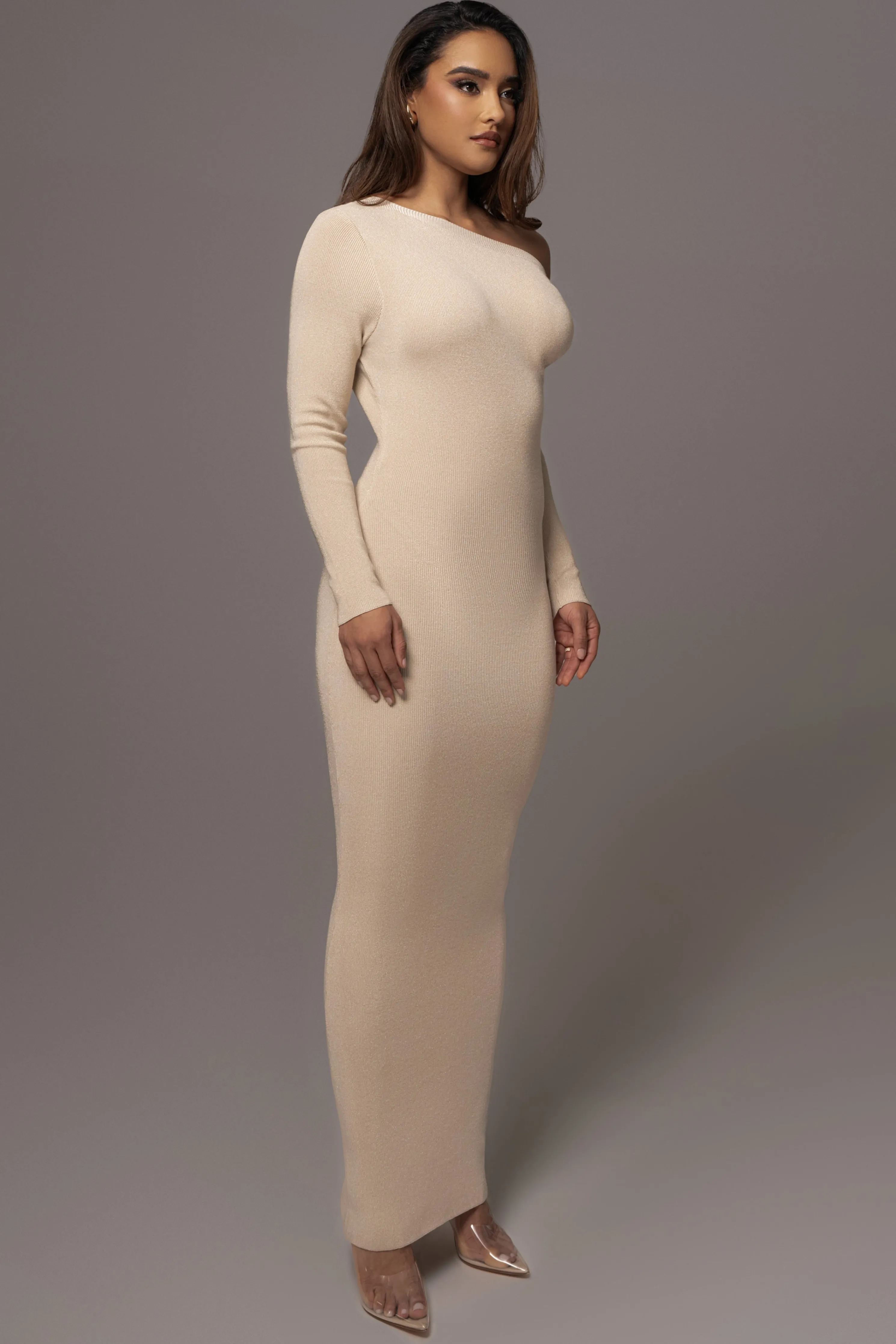 Ivory Night Shimmers Asymmetrical Maxi Dress