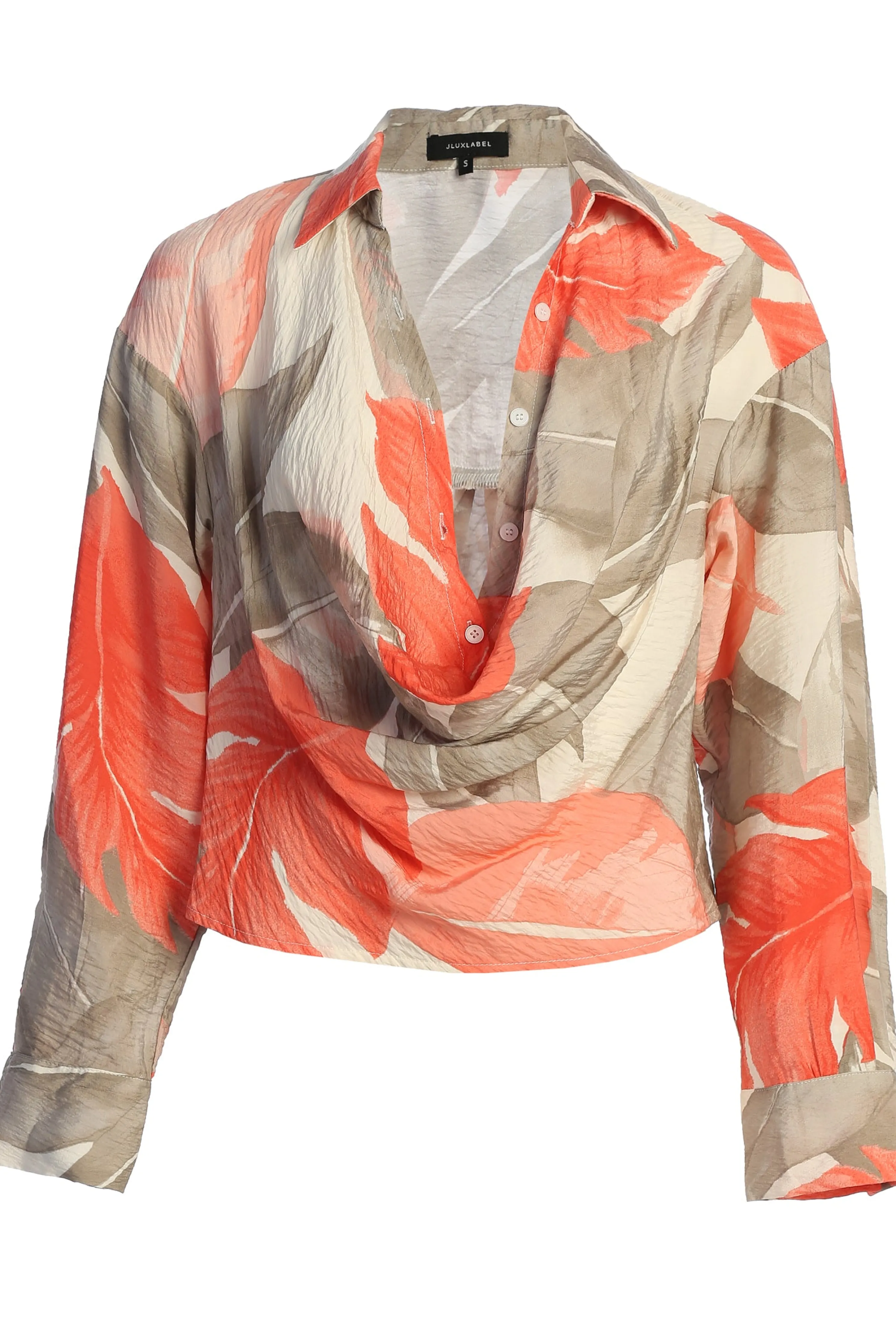 Ivory Palm Print Greta Collared Top