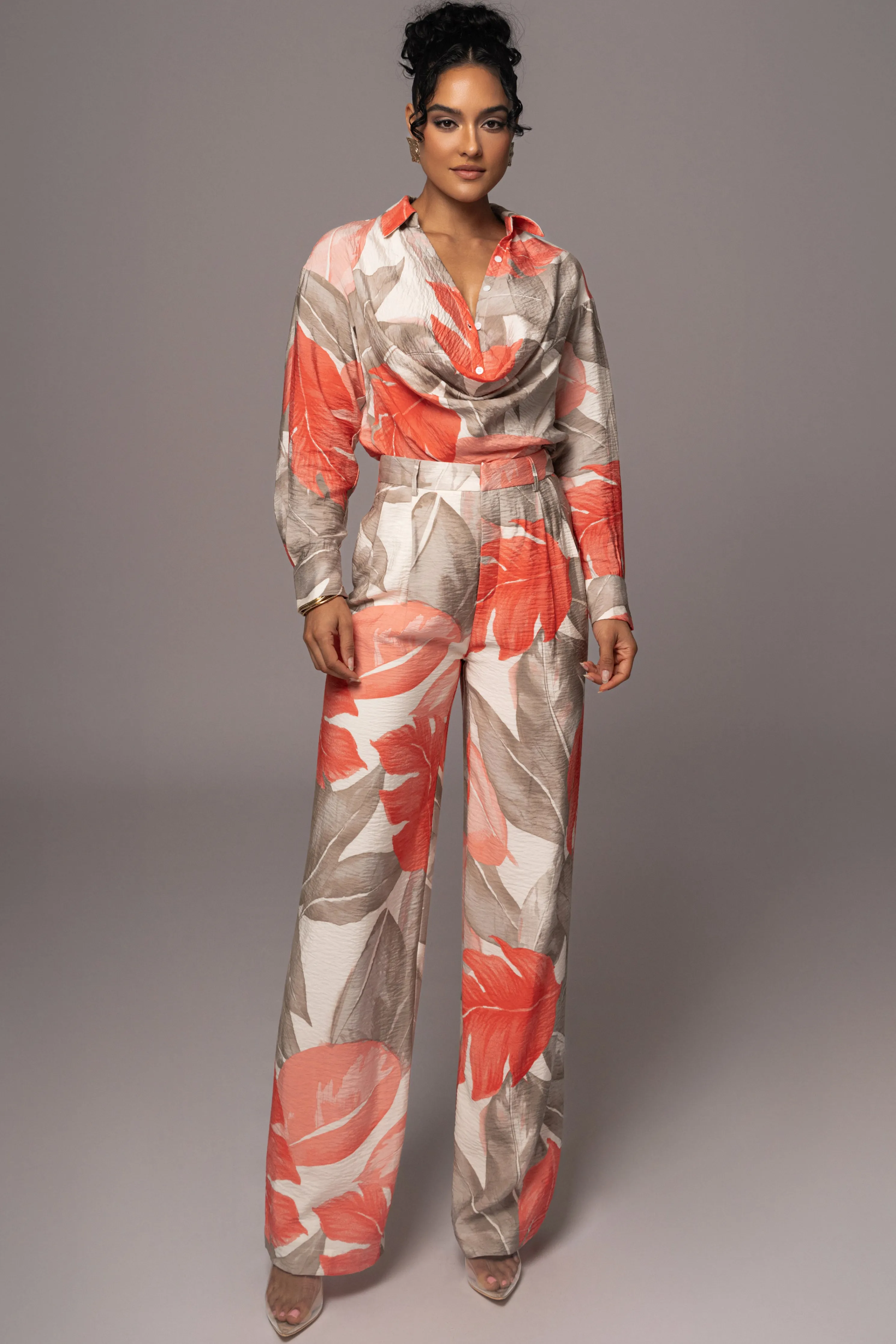 Ivory Palm Print Greta Collared Top