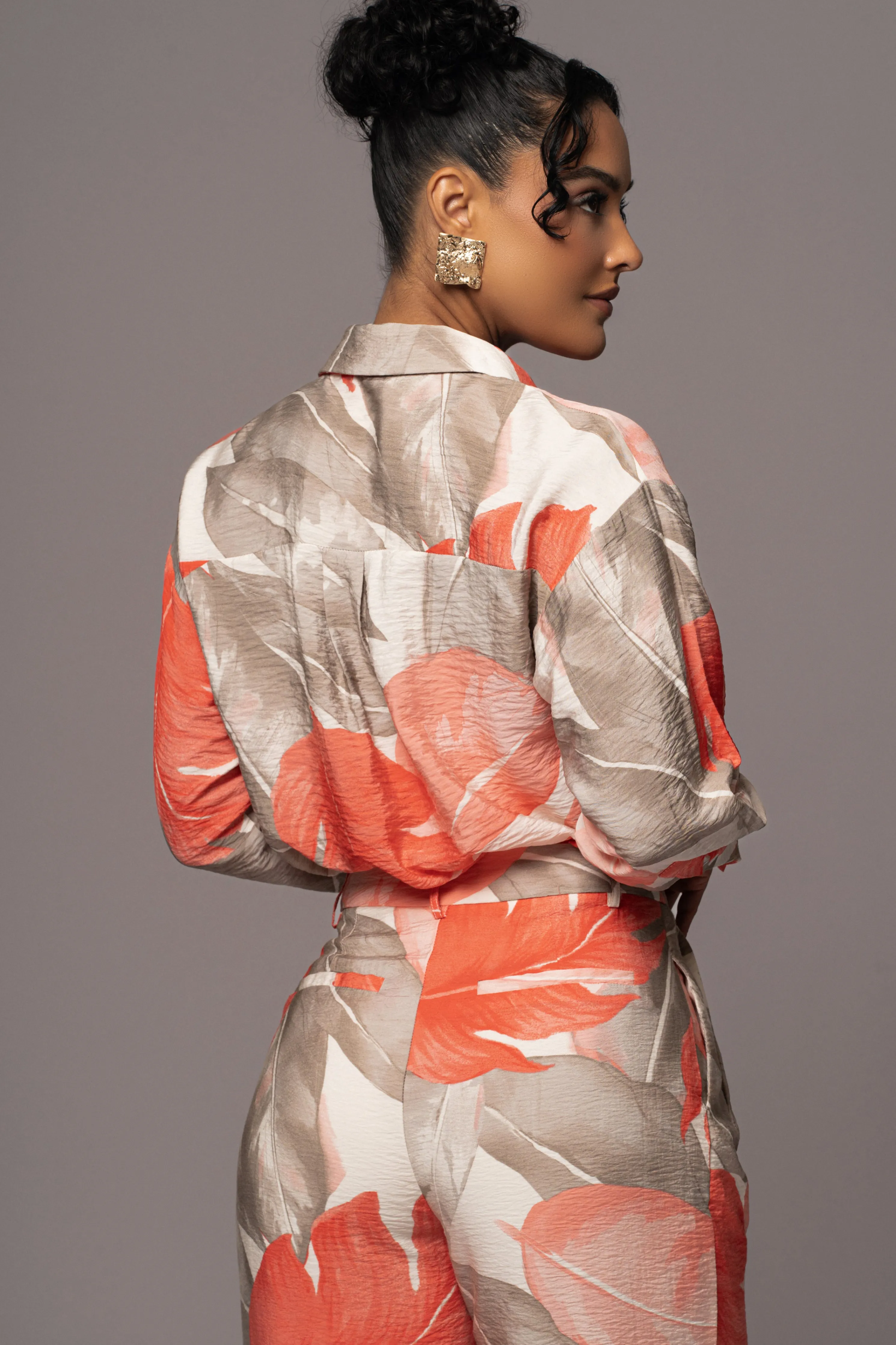 Ivory Palm Print Greta Collared Top