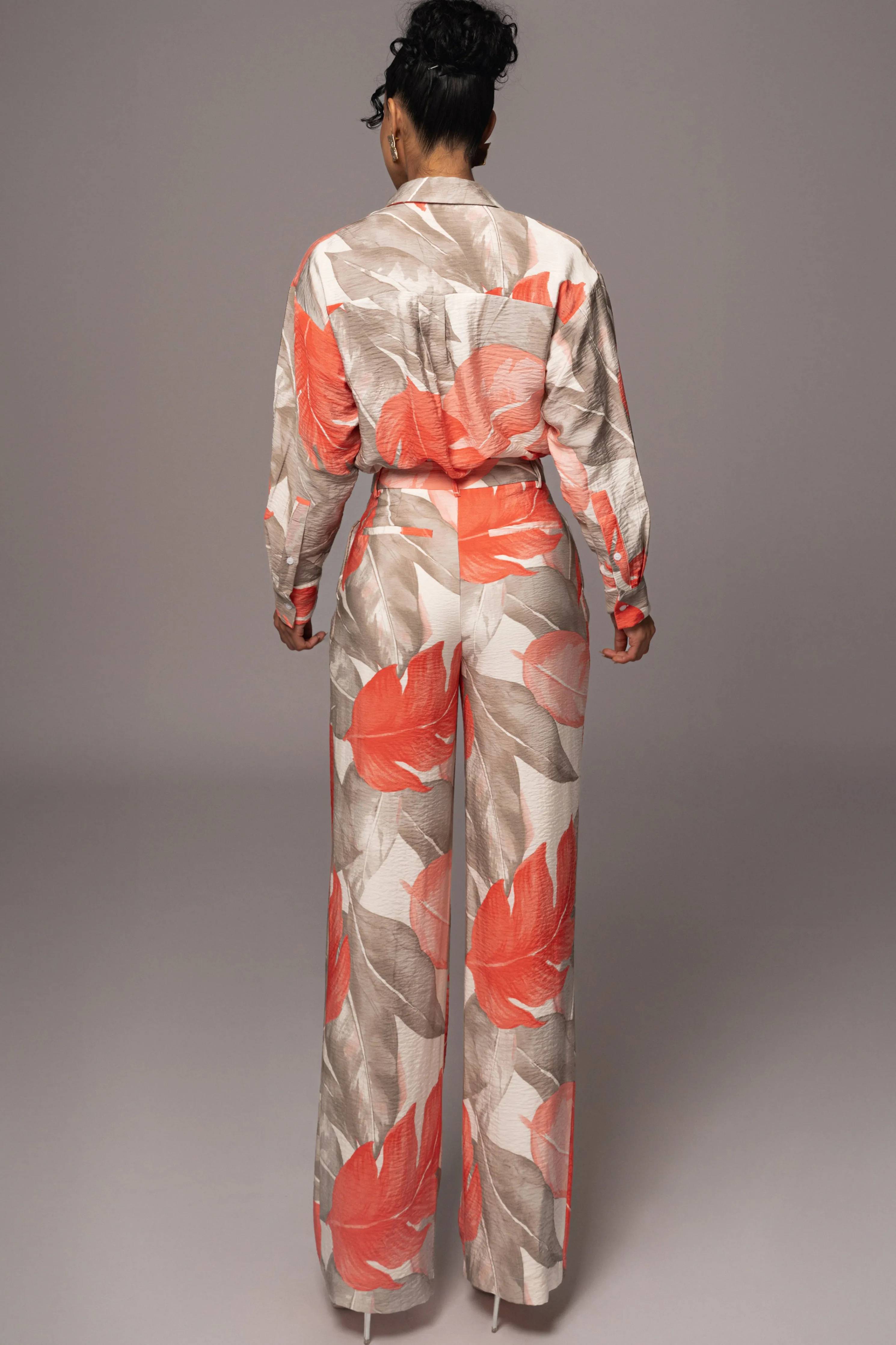 Ivory Palm Print Greta Collared Top