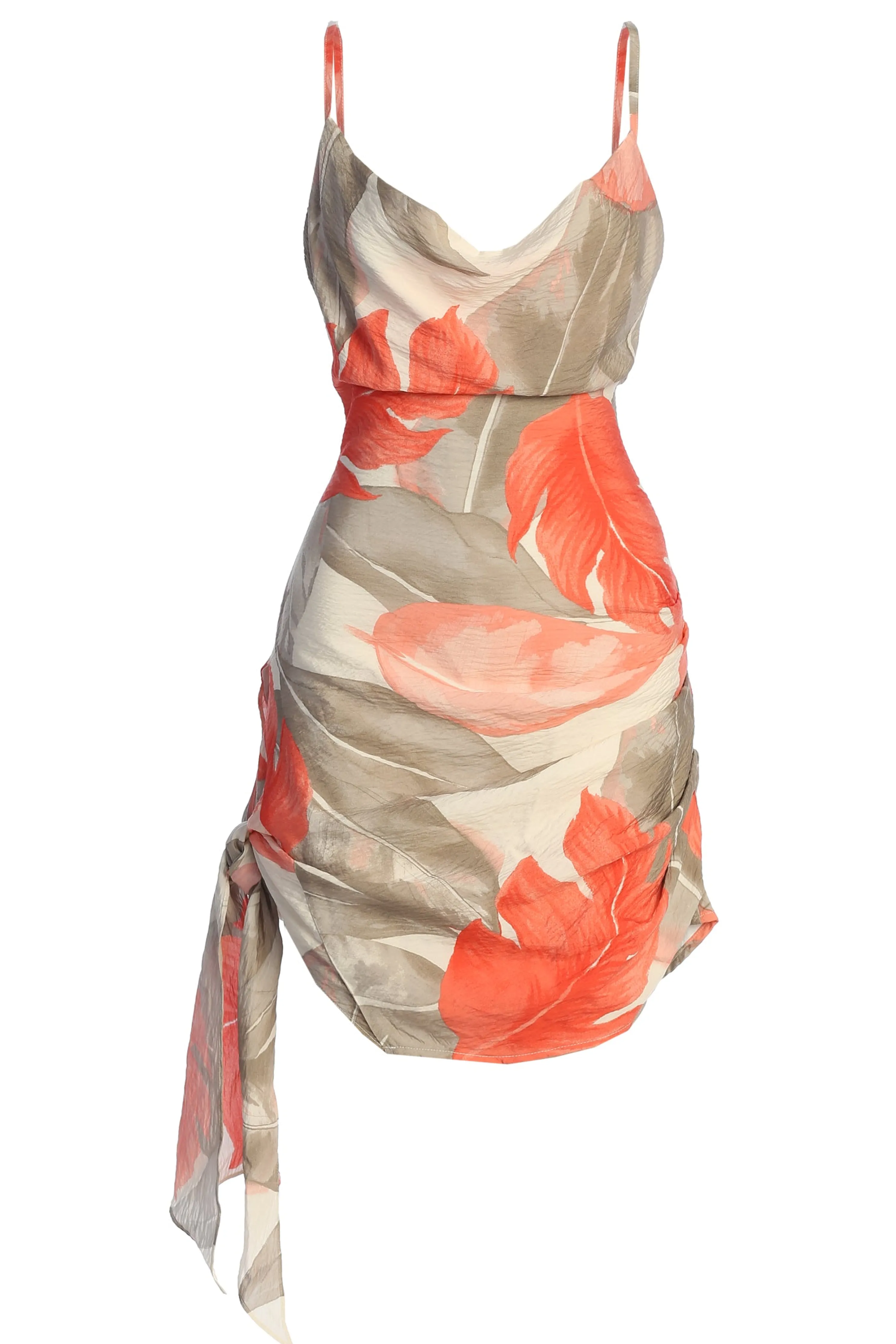 Ivory Palm Print Marise Drape Mini Dress