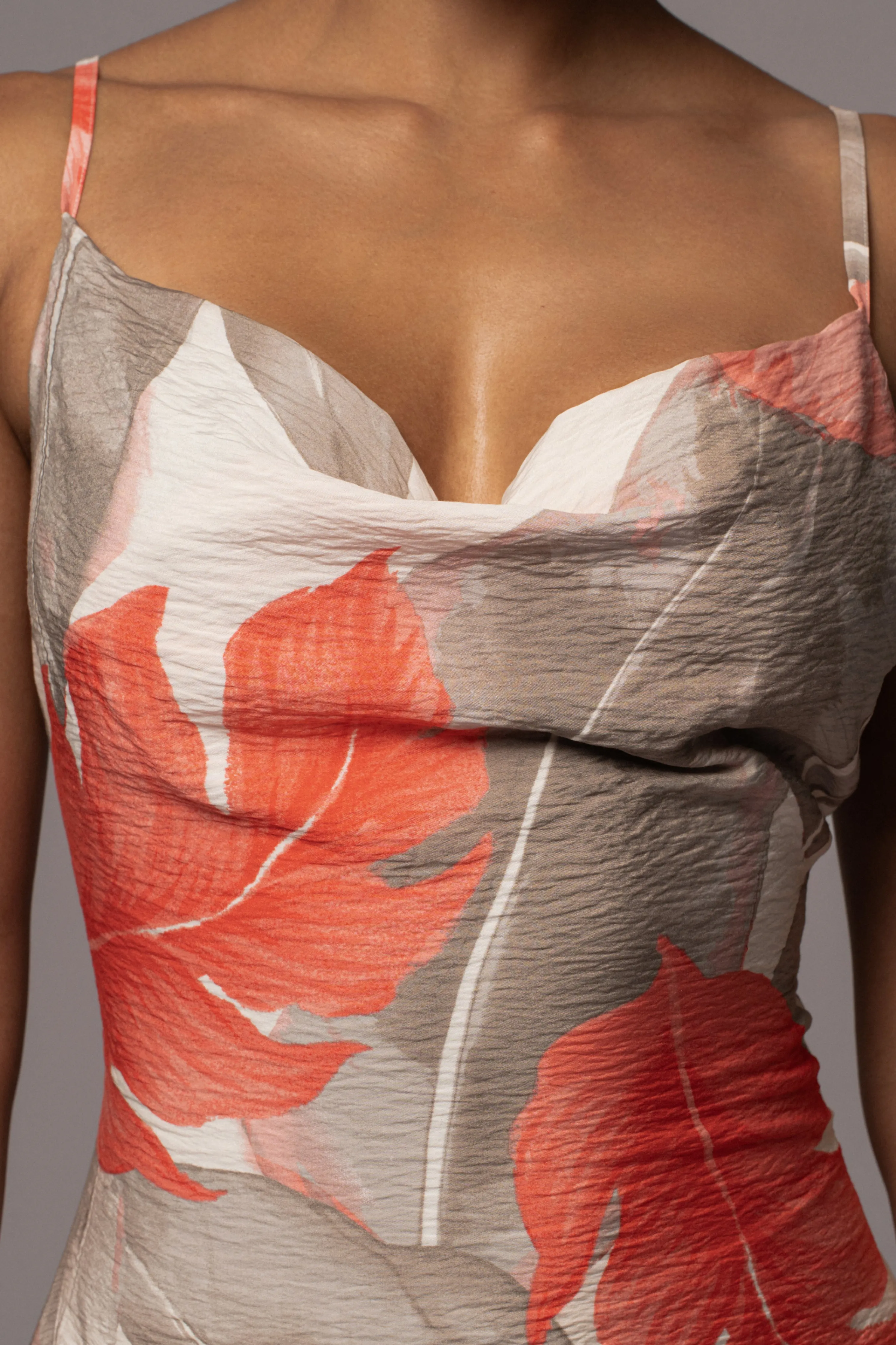 Ivory Palm Print Marise Drape Mini Dress