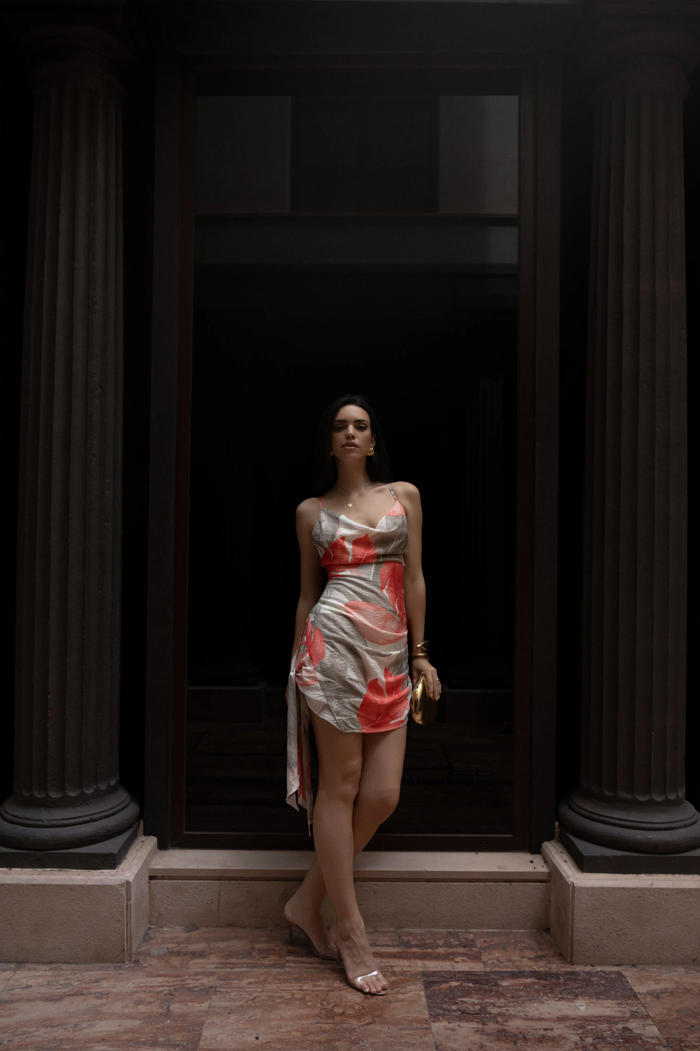 Ivory Palm Print Marise Drape Mini Dress