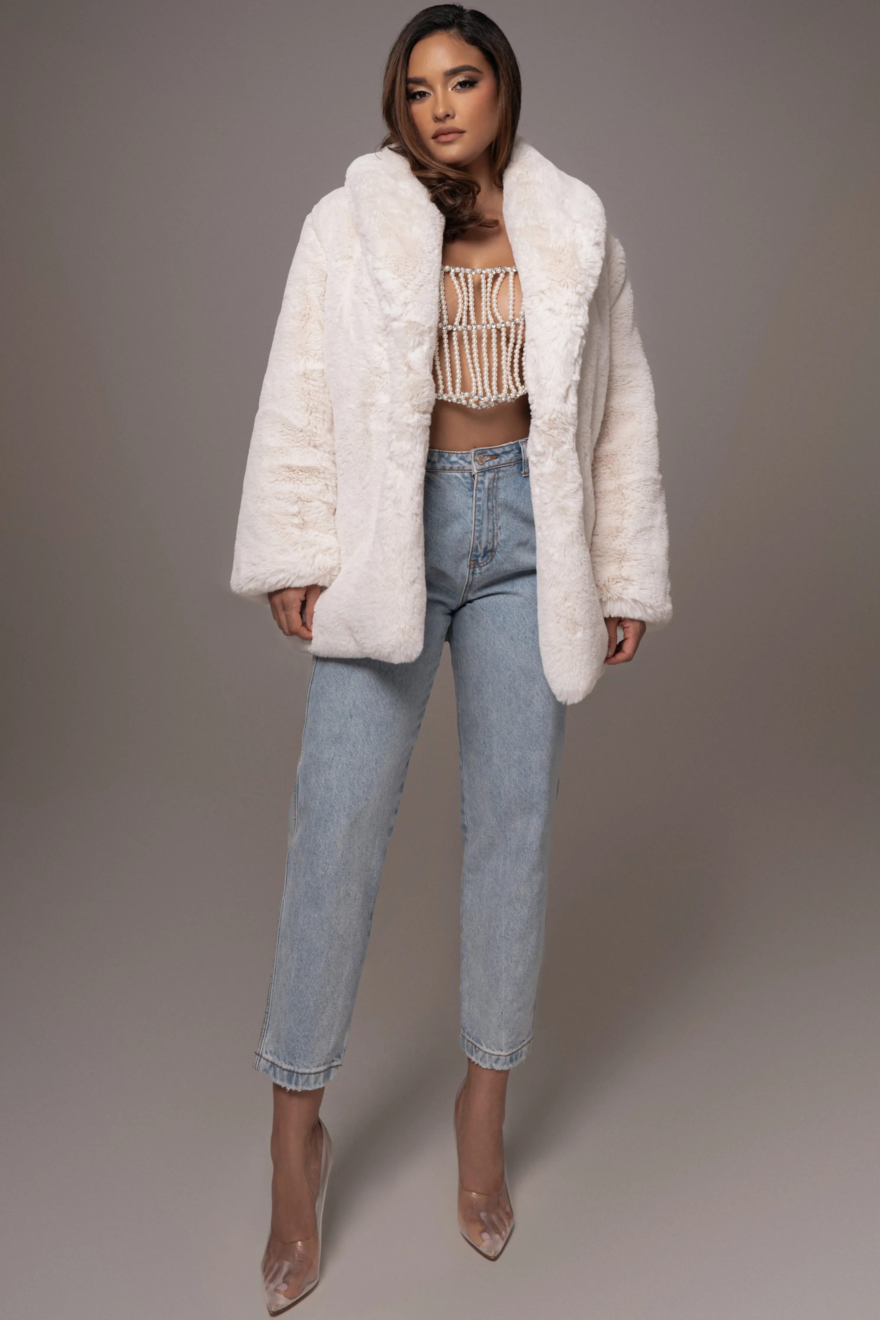 Ivory Refined Faux Fur Oversized Coat