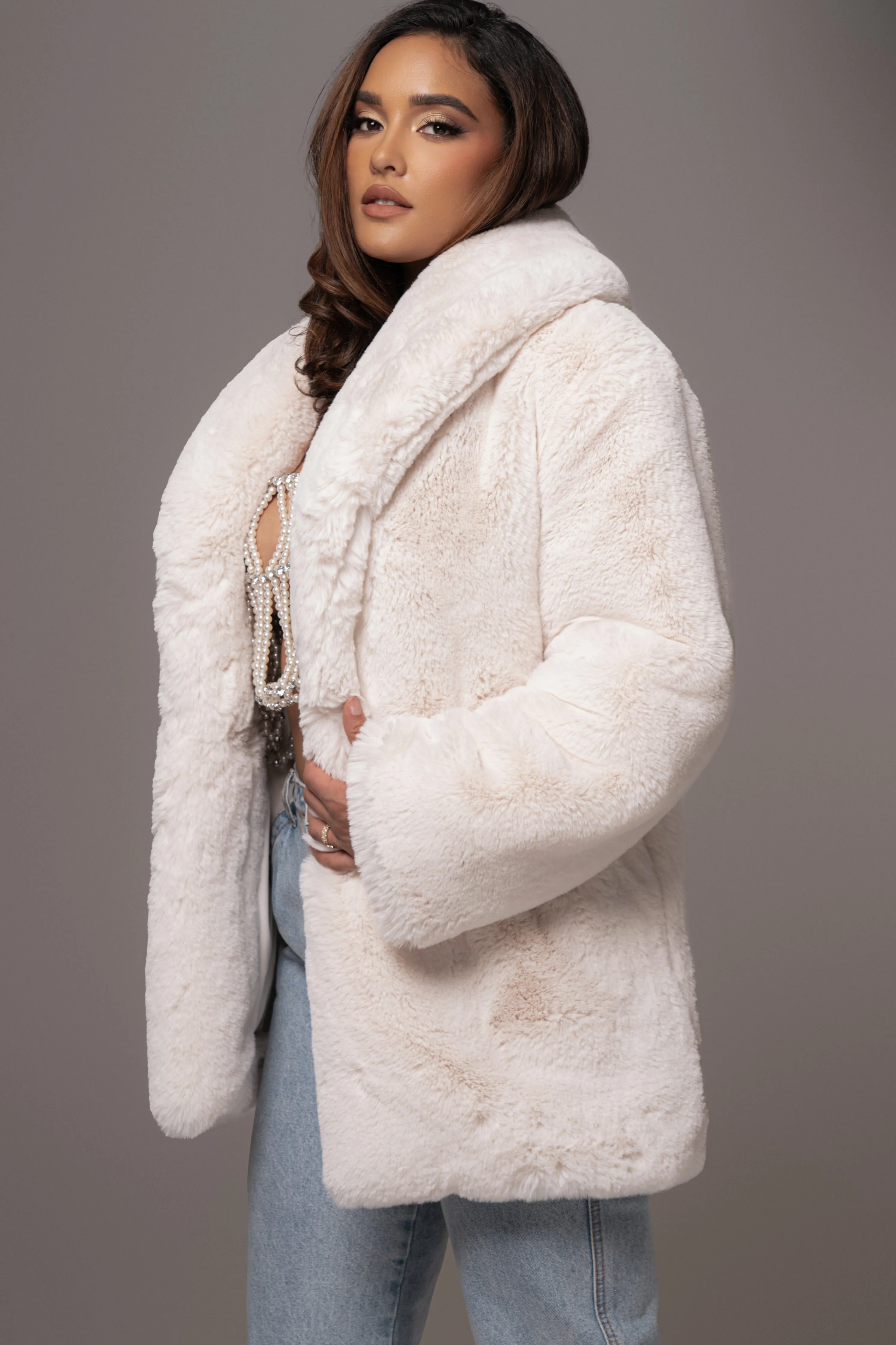 Ivory Refined Faux Fur Oversized Coat
