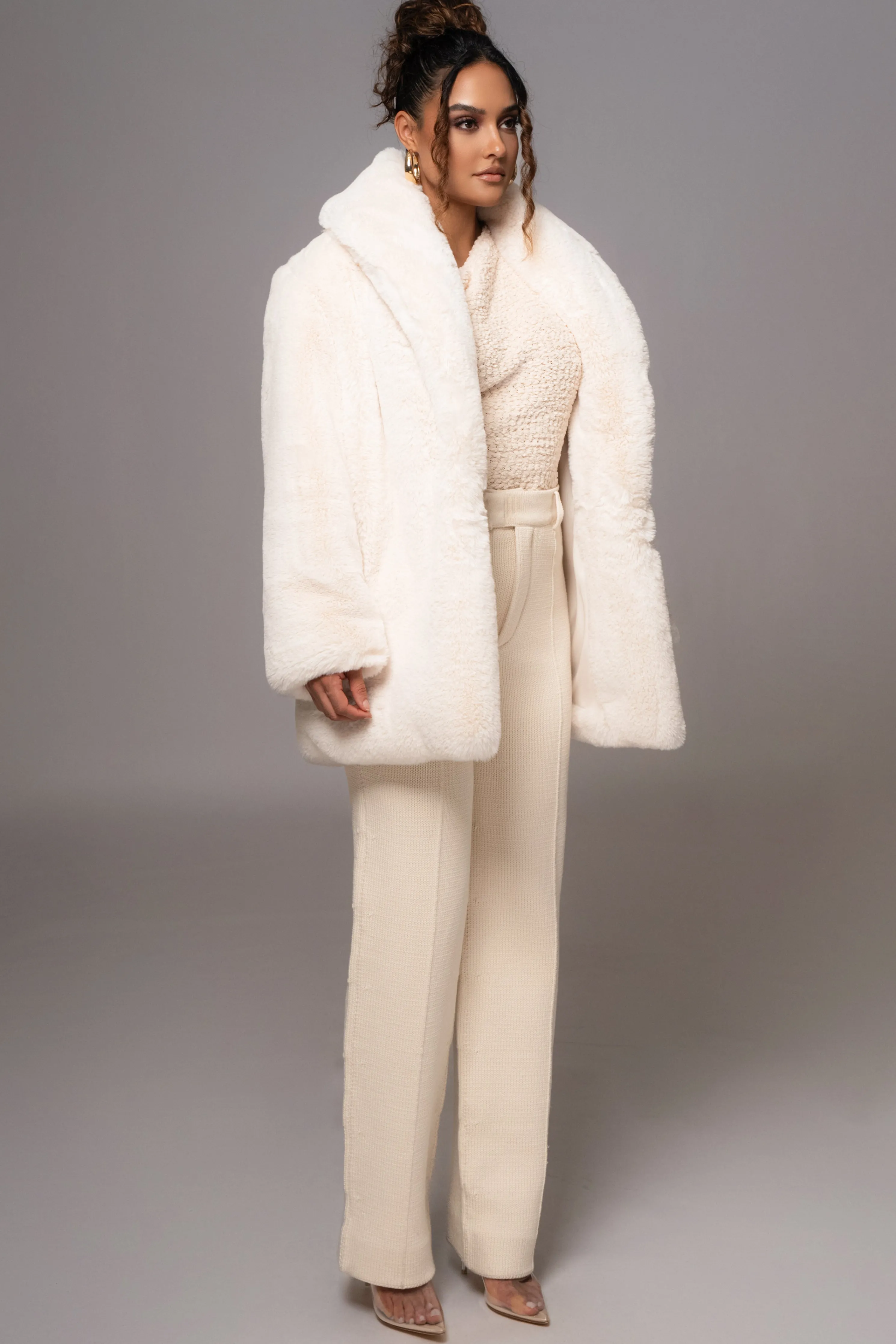 Ivory Refined Faux Fur Oversized Coat
