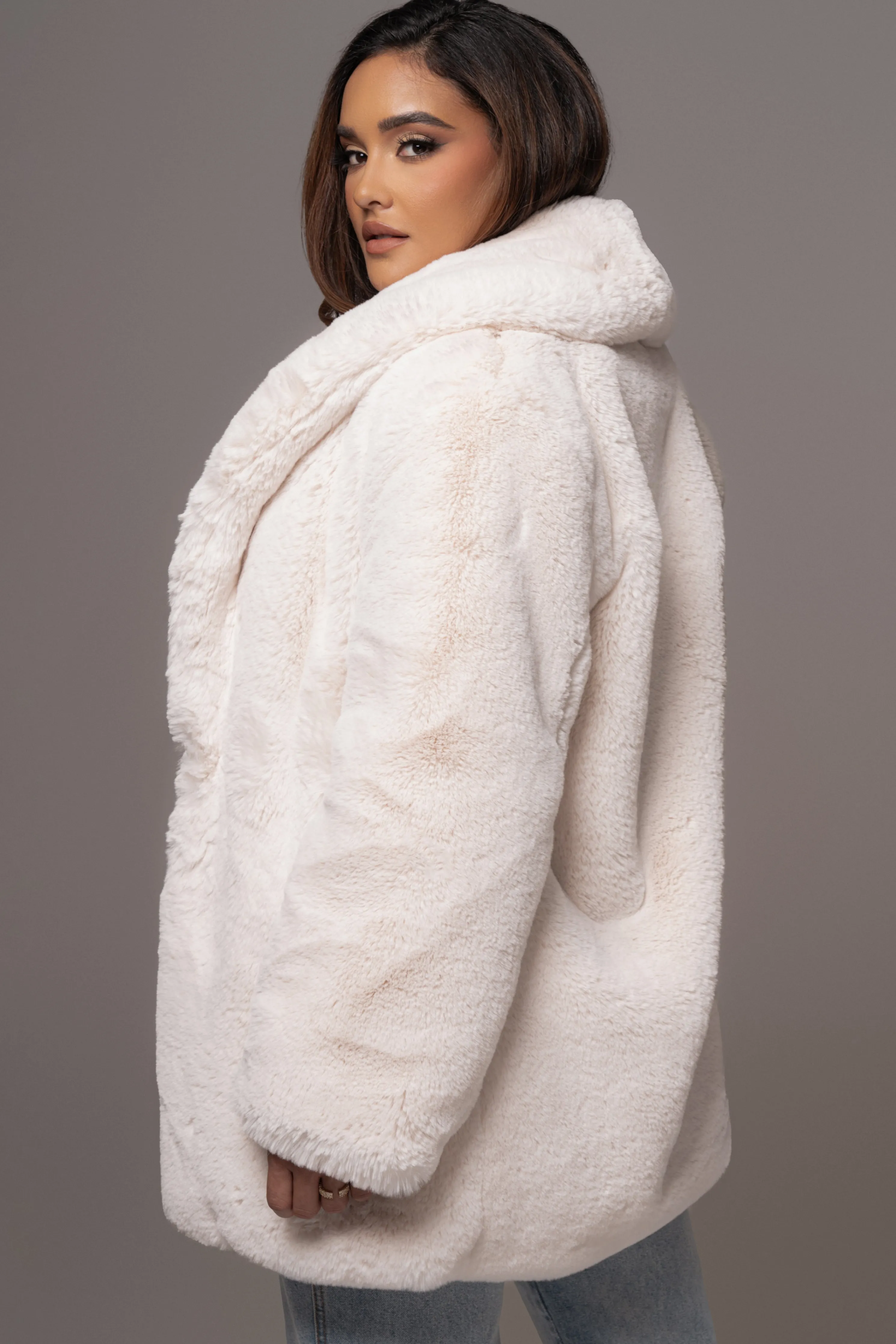Ivory Refined Faux Fur Oversized Coat