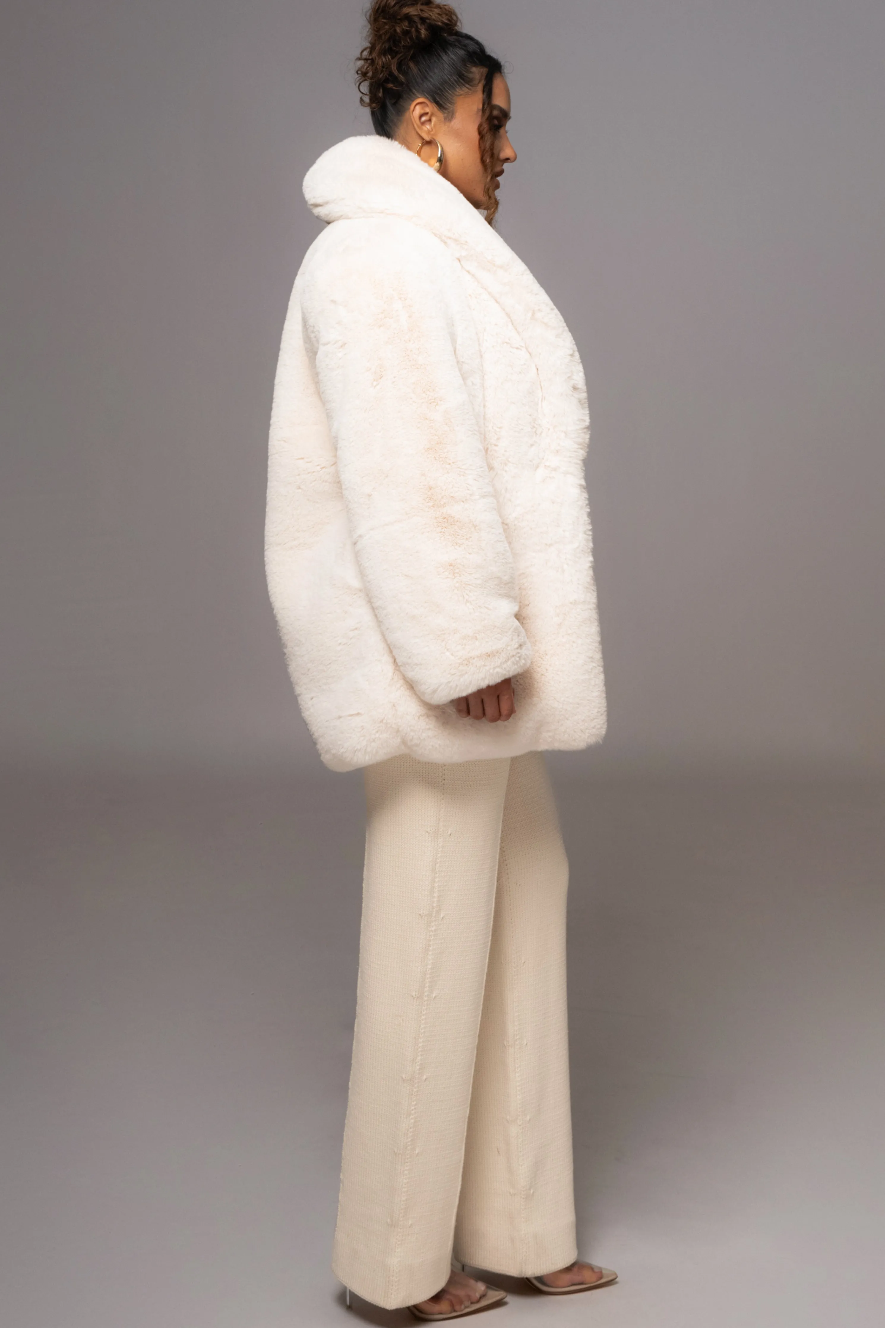Ivory Refined Faux Fur Oversized Coat