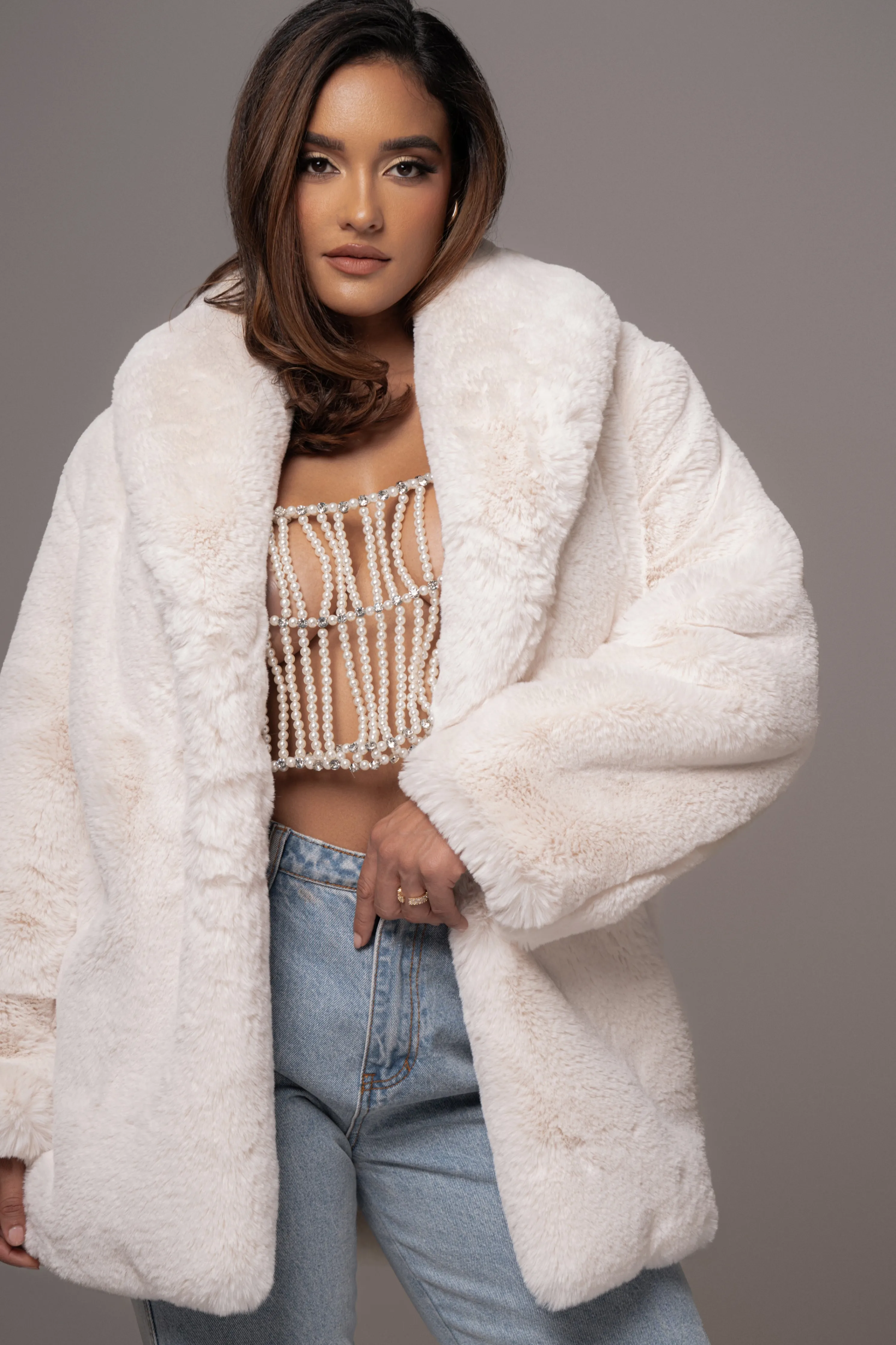 Ivory Refined Faux Fur Oversized Coat