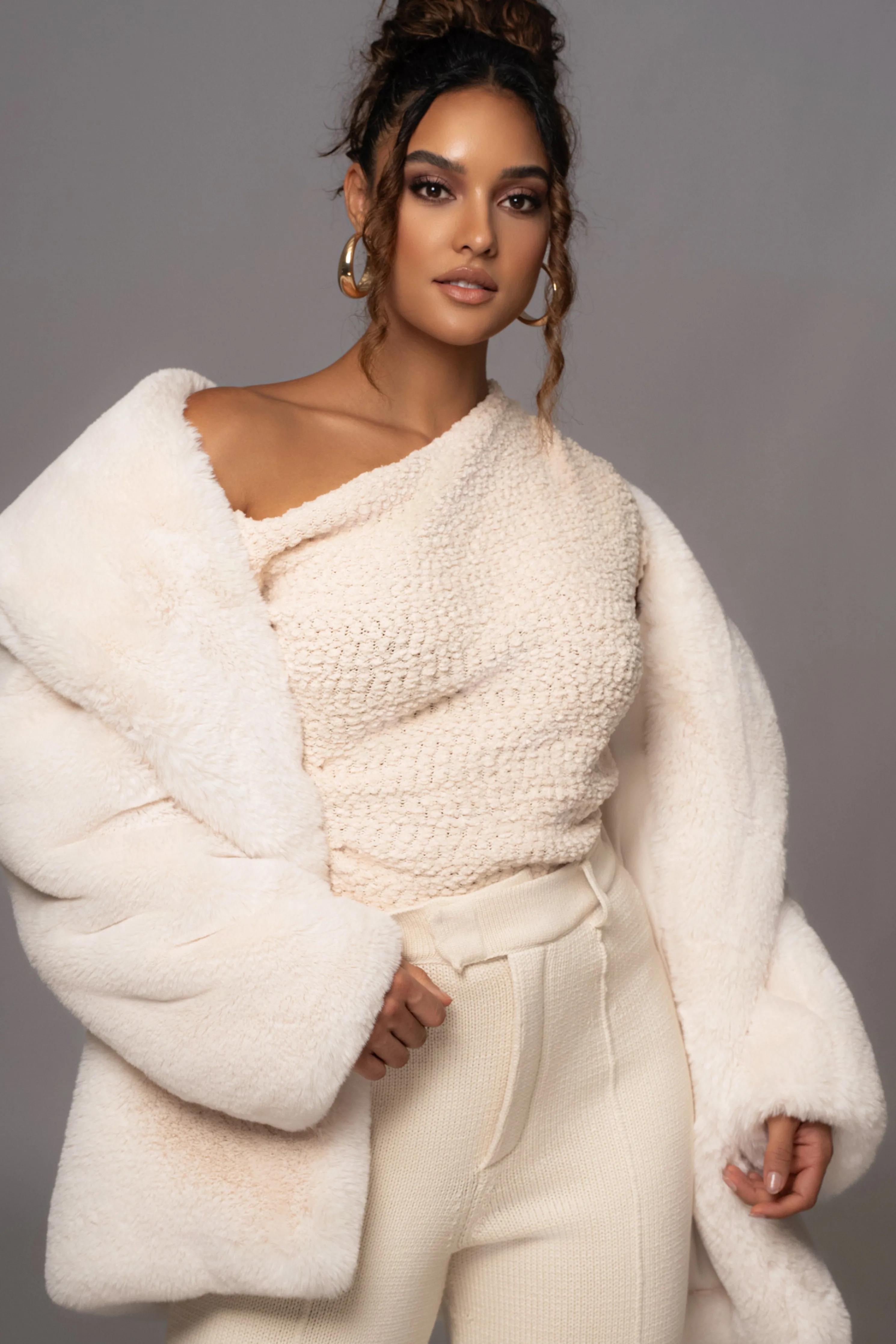 Ivory Refined Faux Fur Oversized Coat