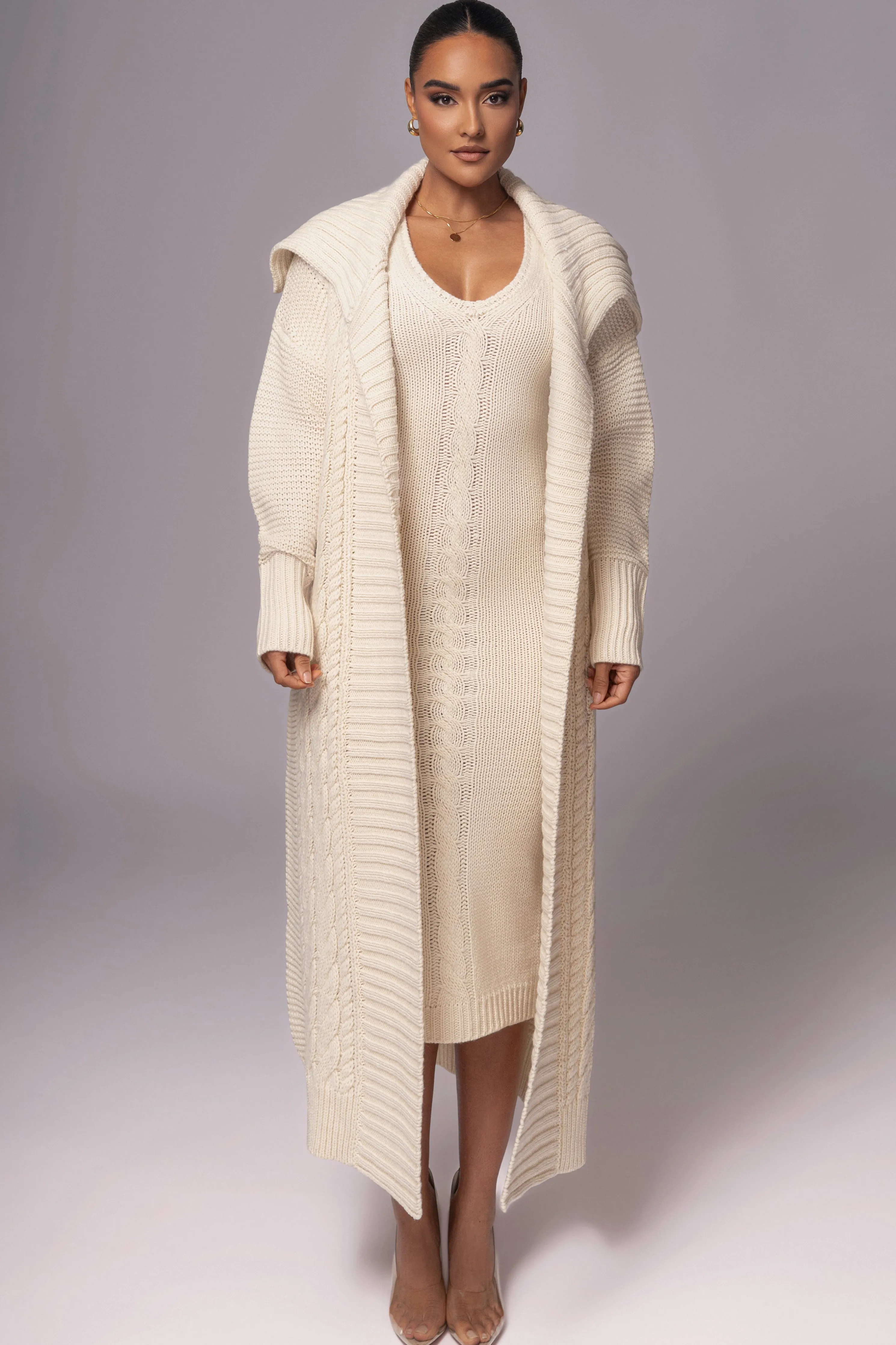 Ivory Sleeveless Cable Knit Dress