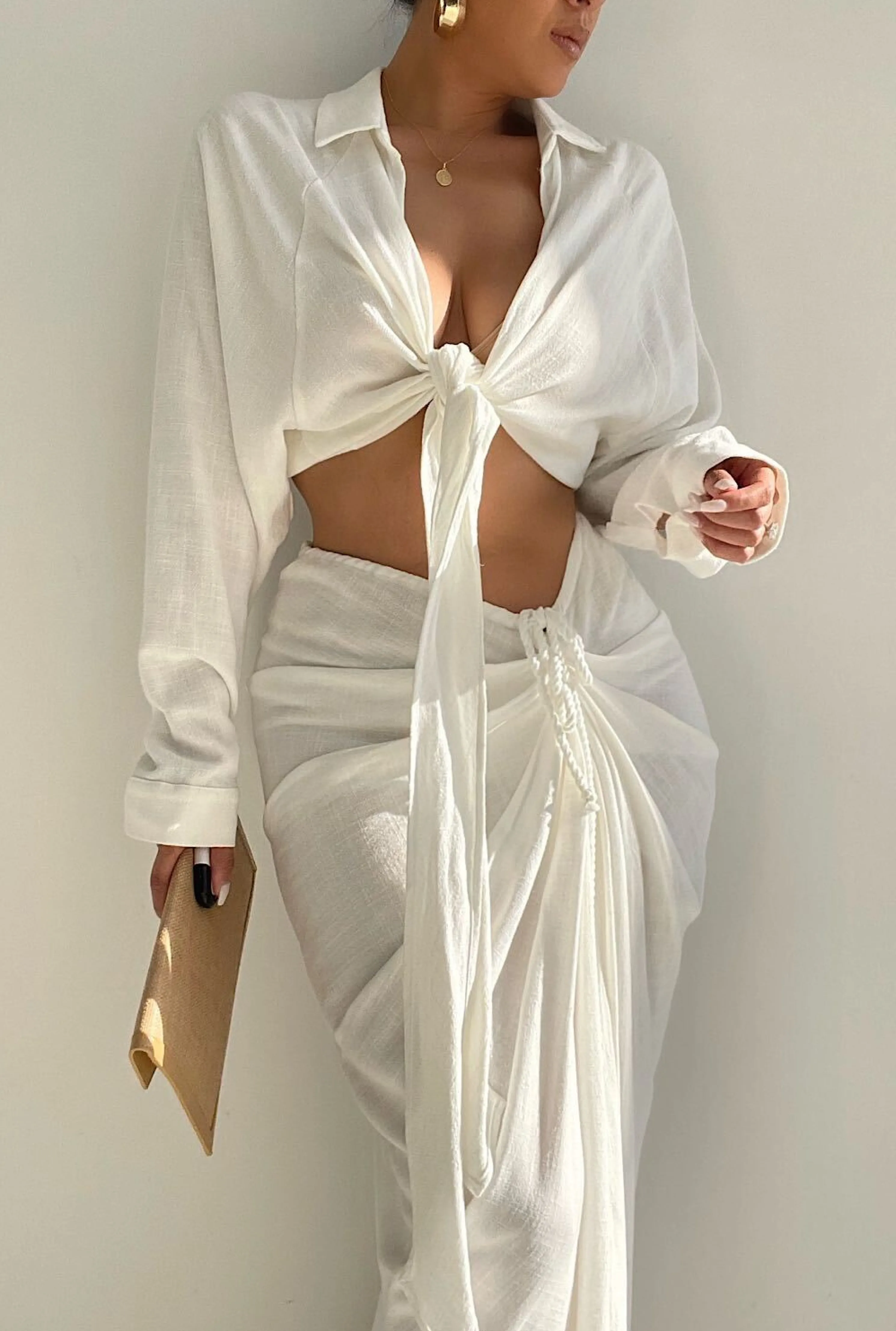 Ivory Soho Front Tied Woven Top