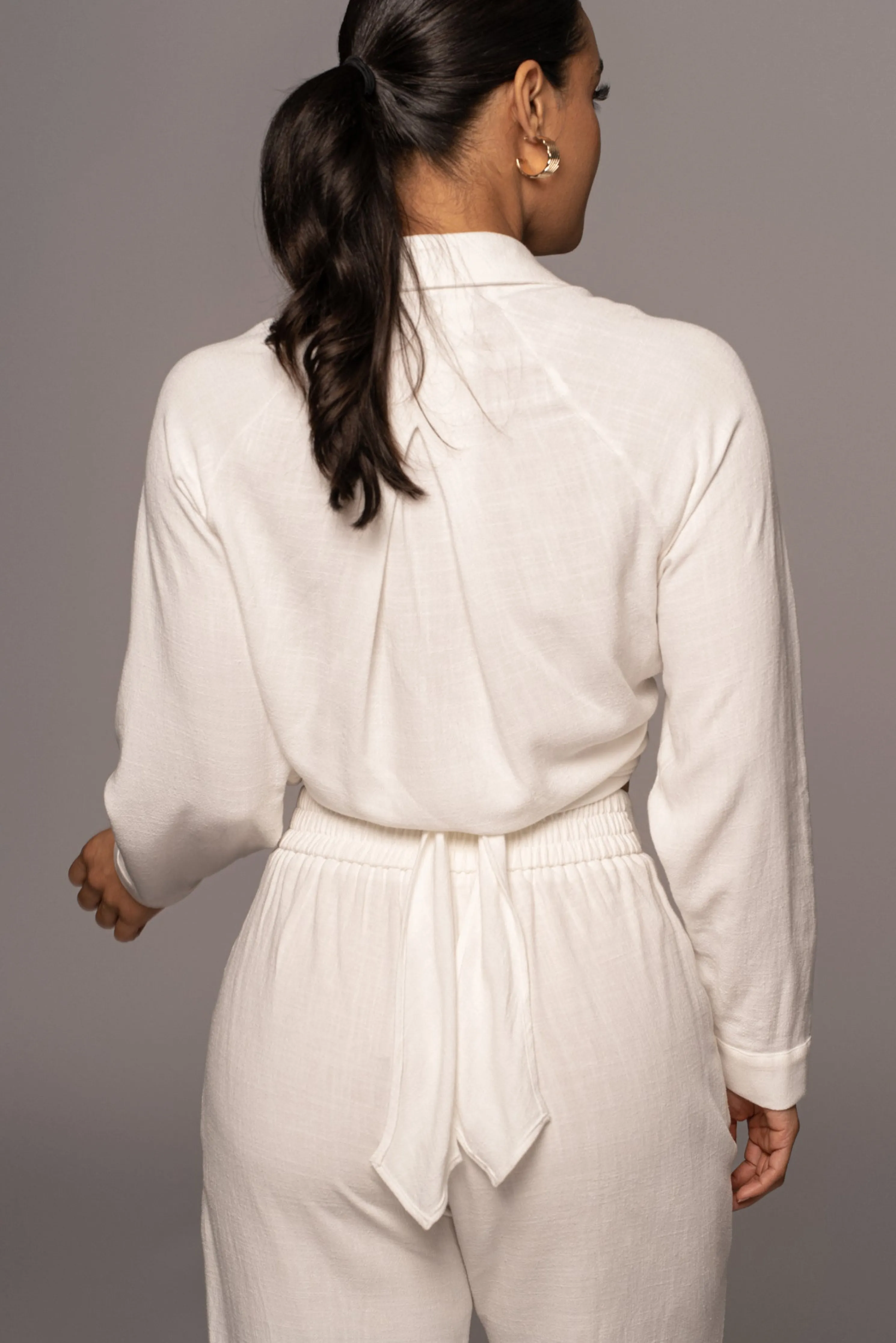 Ivory Soho Front Tied Woven Top