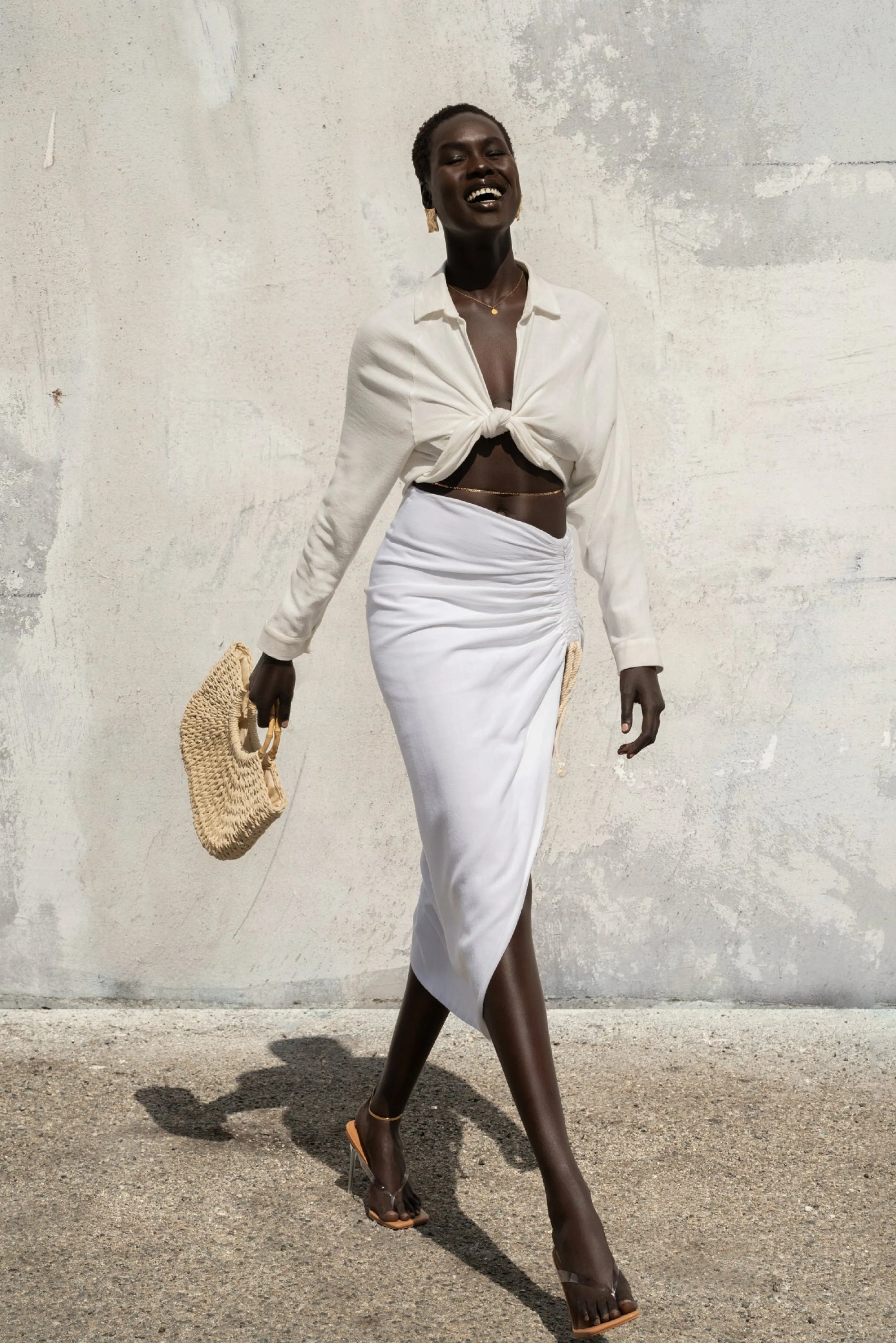 Ivory Spring Ruched Linen Skirt