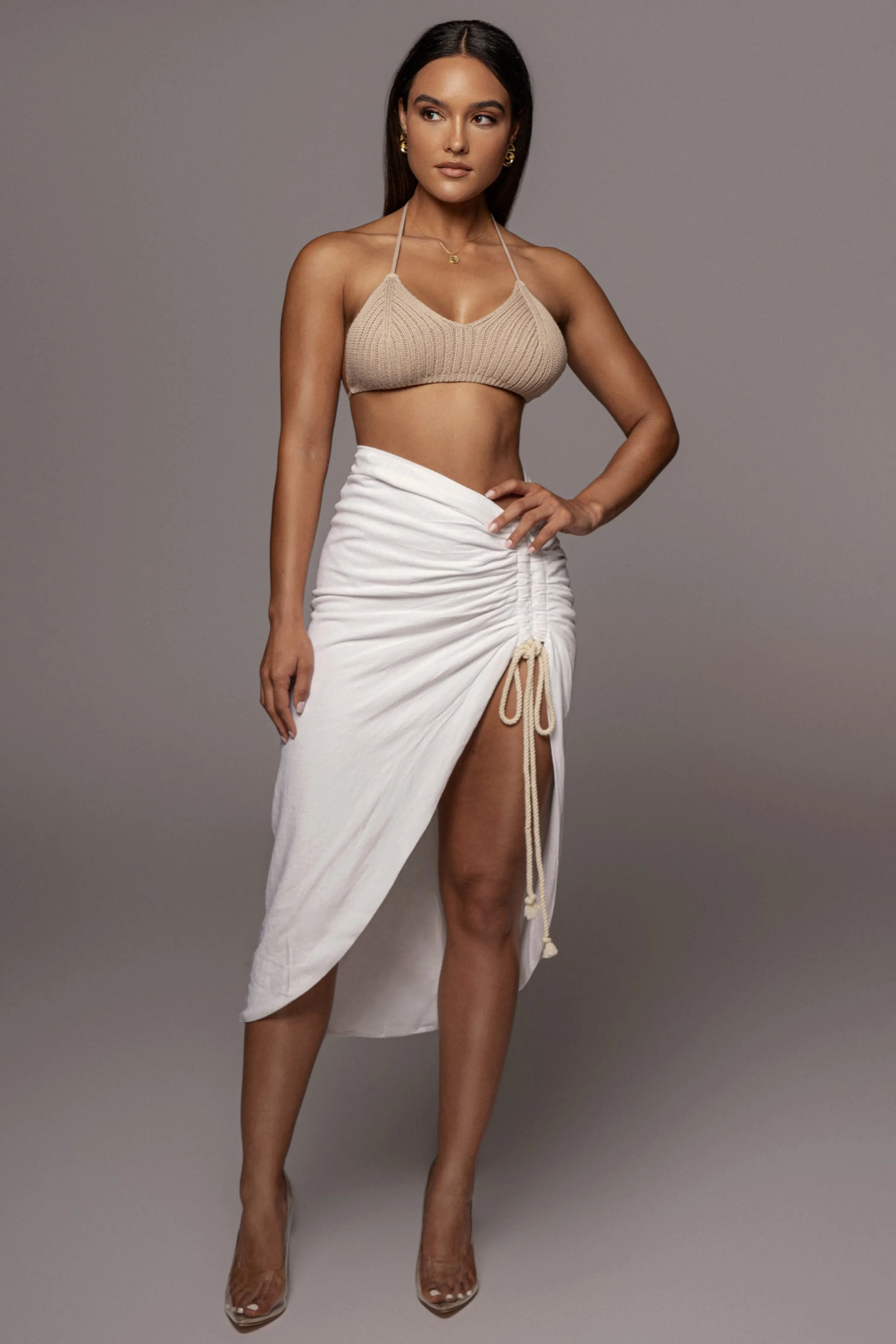 Ivory Spring Ruched Linen Skirt