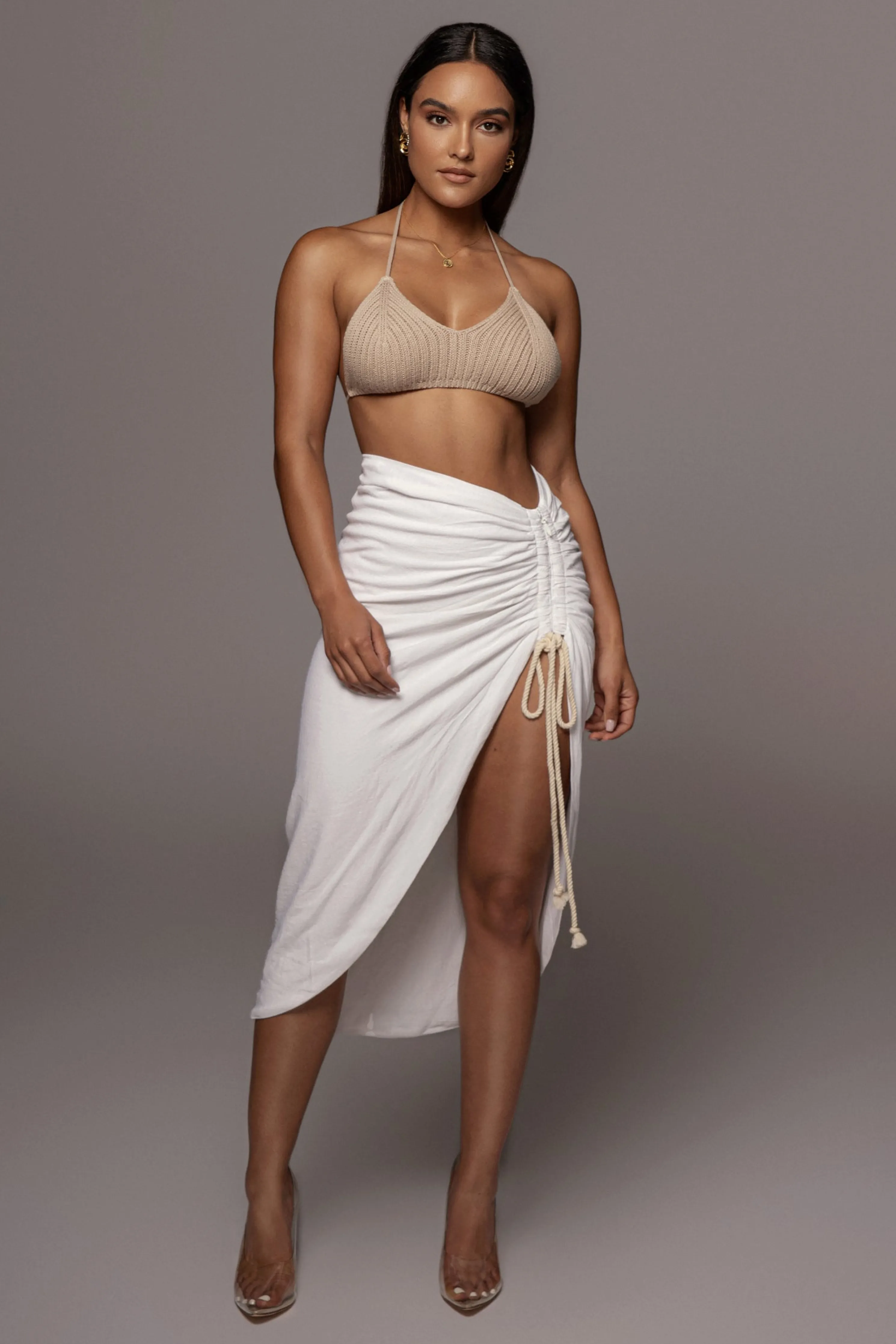 Ivory Spring Ruched Linen Skirt