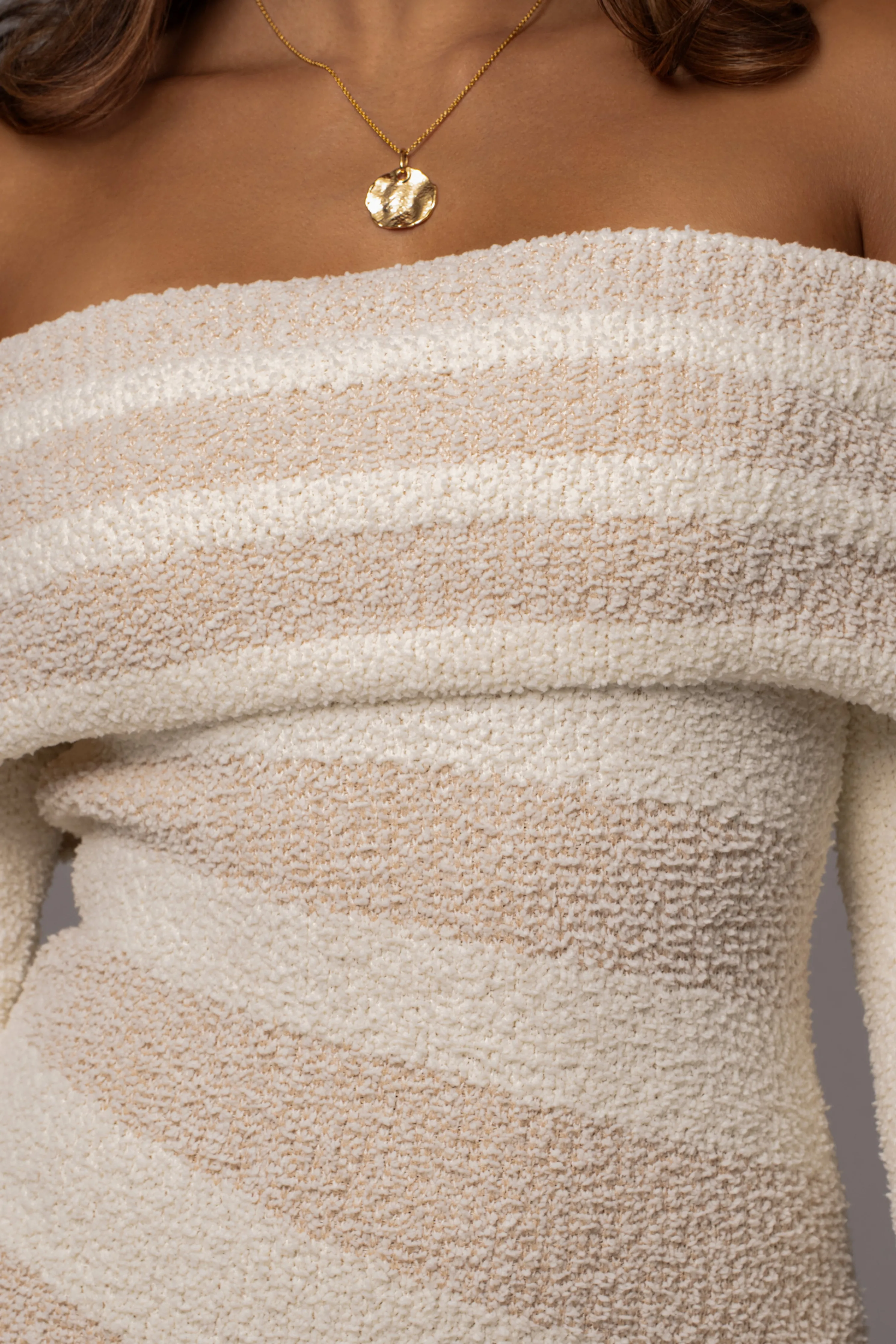 Ivory Sweater Knit Off The Shoulder Dress