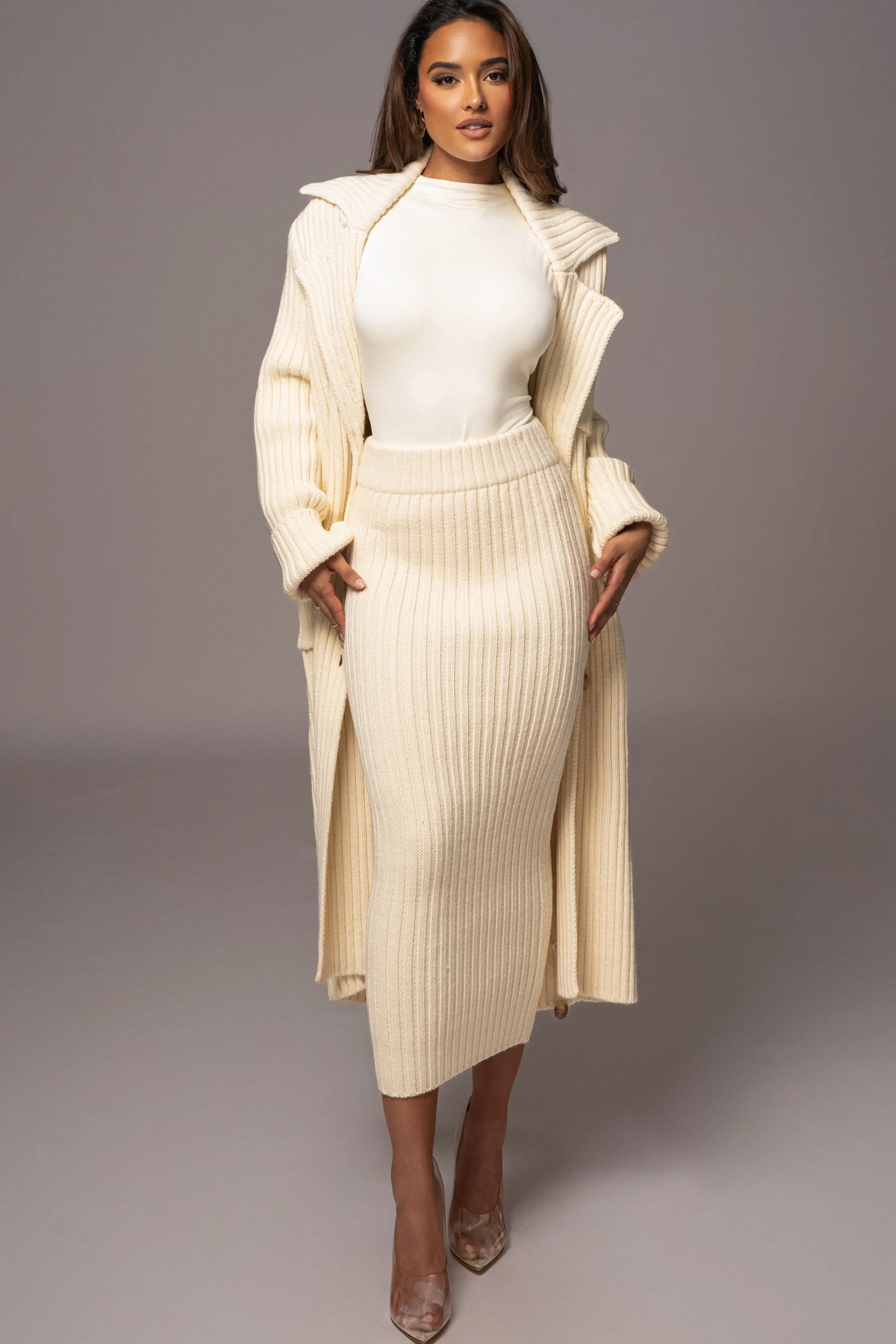 Ivory Take Me Home Ribbed Skirt