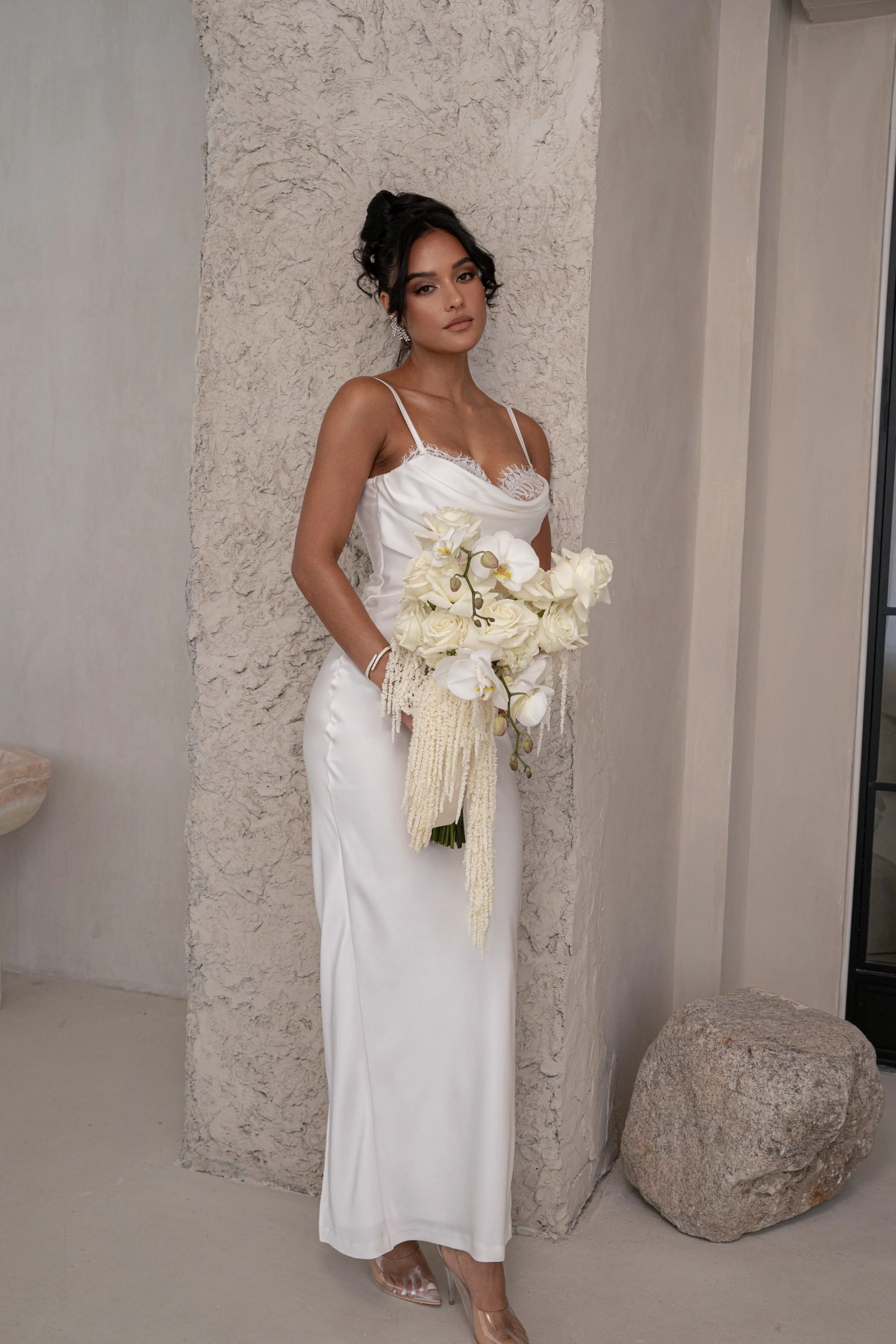 Ivory Unveiled Satin Maxi Dress