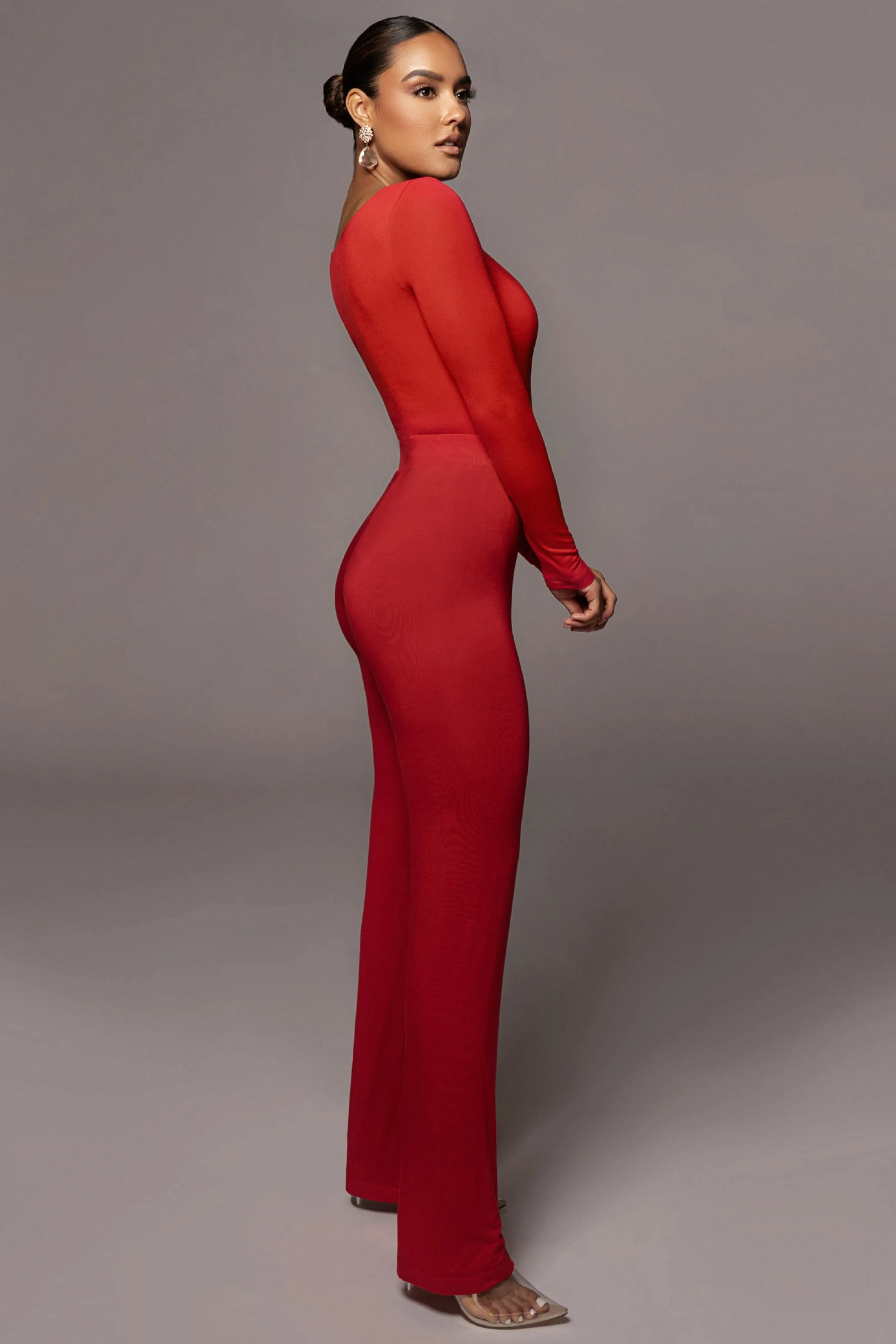 Jluxbasix Red Bethie Scoop Long Sleeve Bodysuit