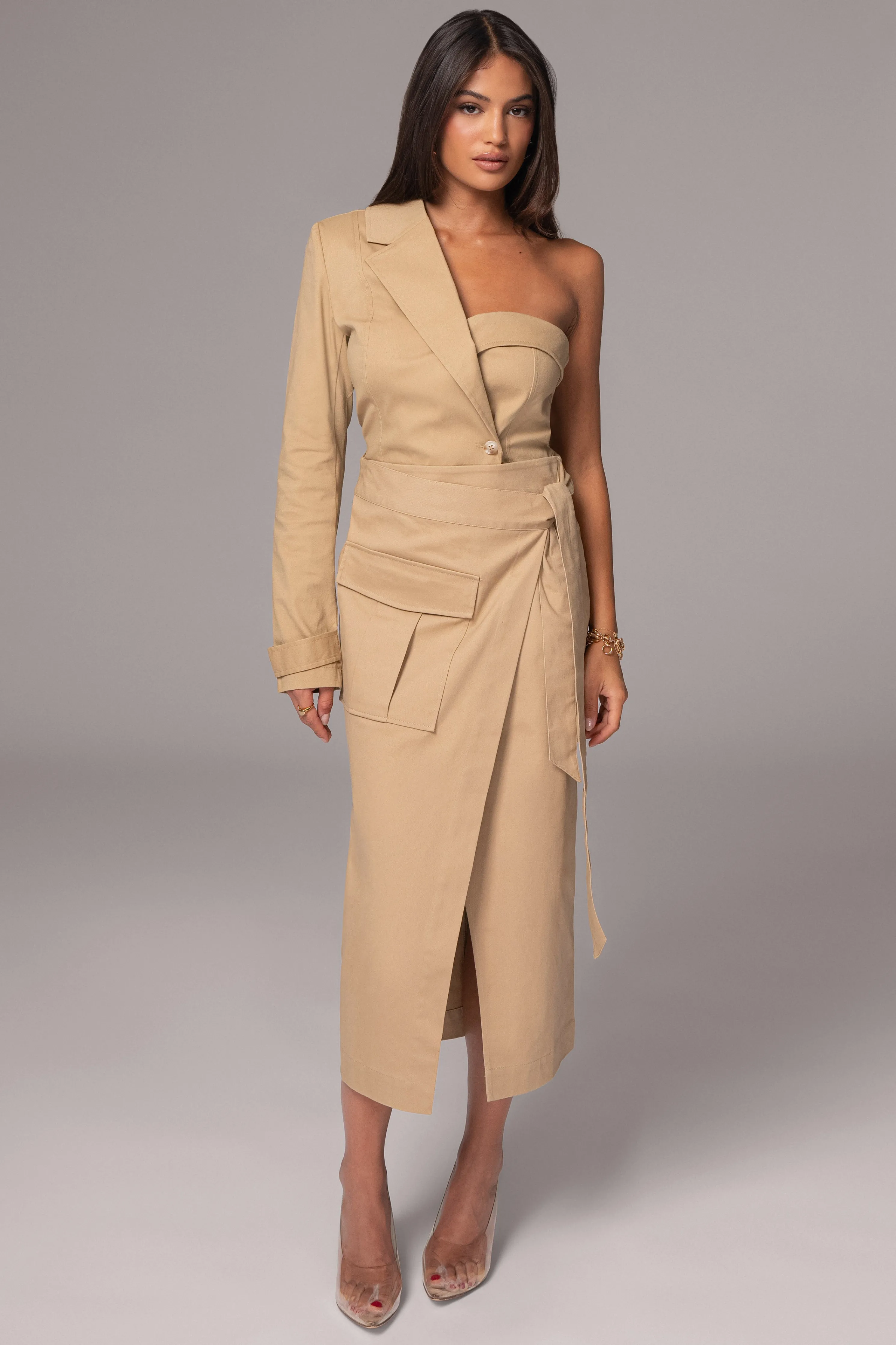 Khaki Amal One Shoulder Top