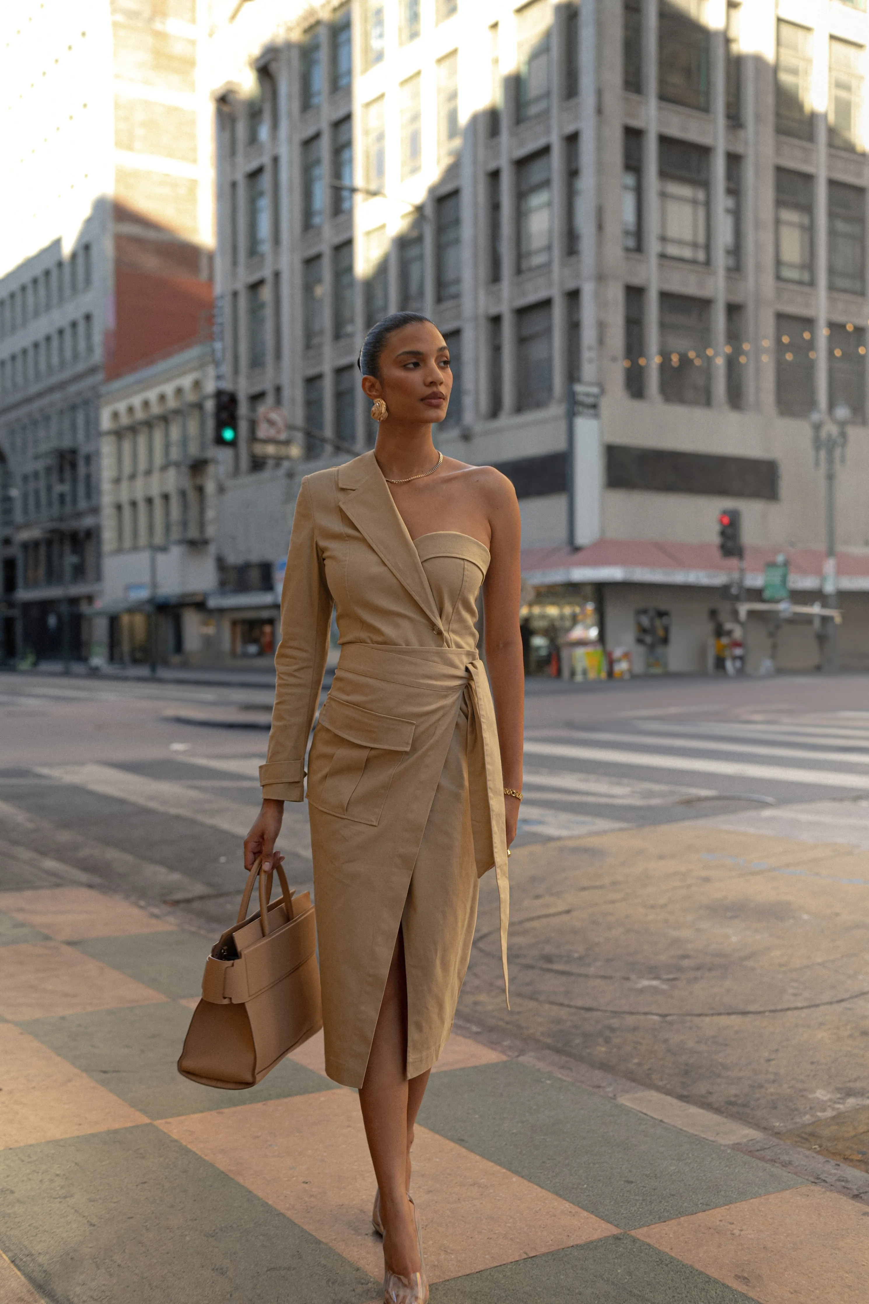 Khaki Amal One Shoulder Top