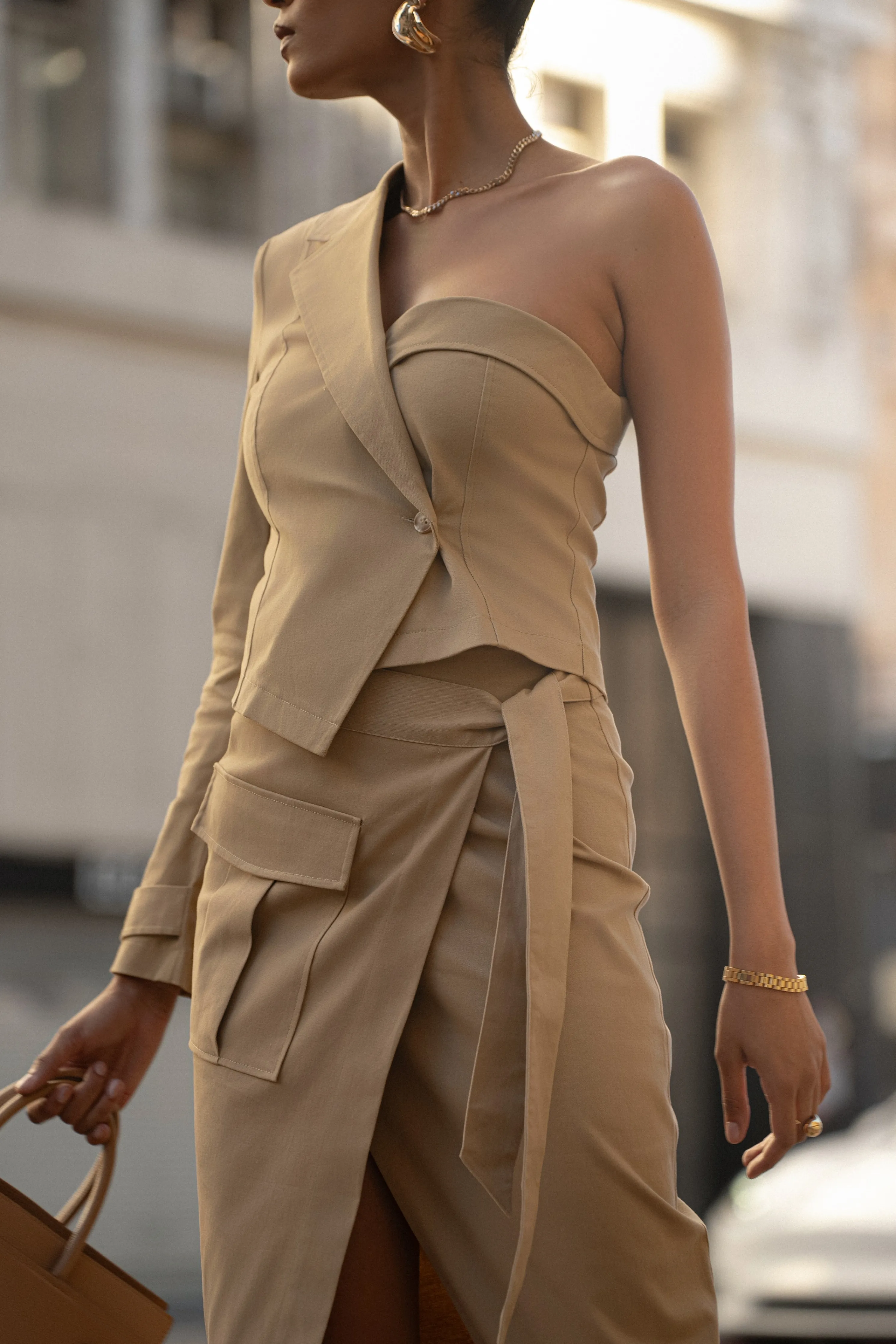 Khaki Amal One Shoulder Top