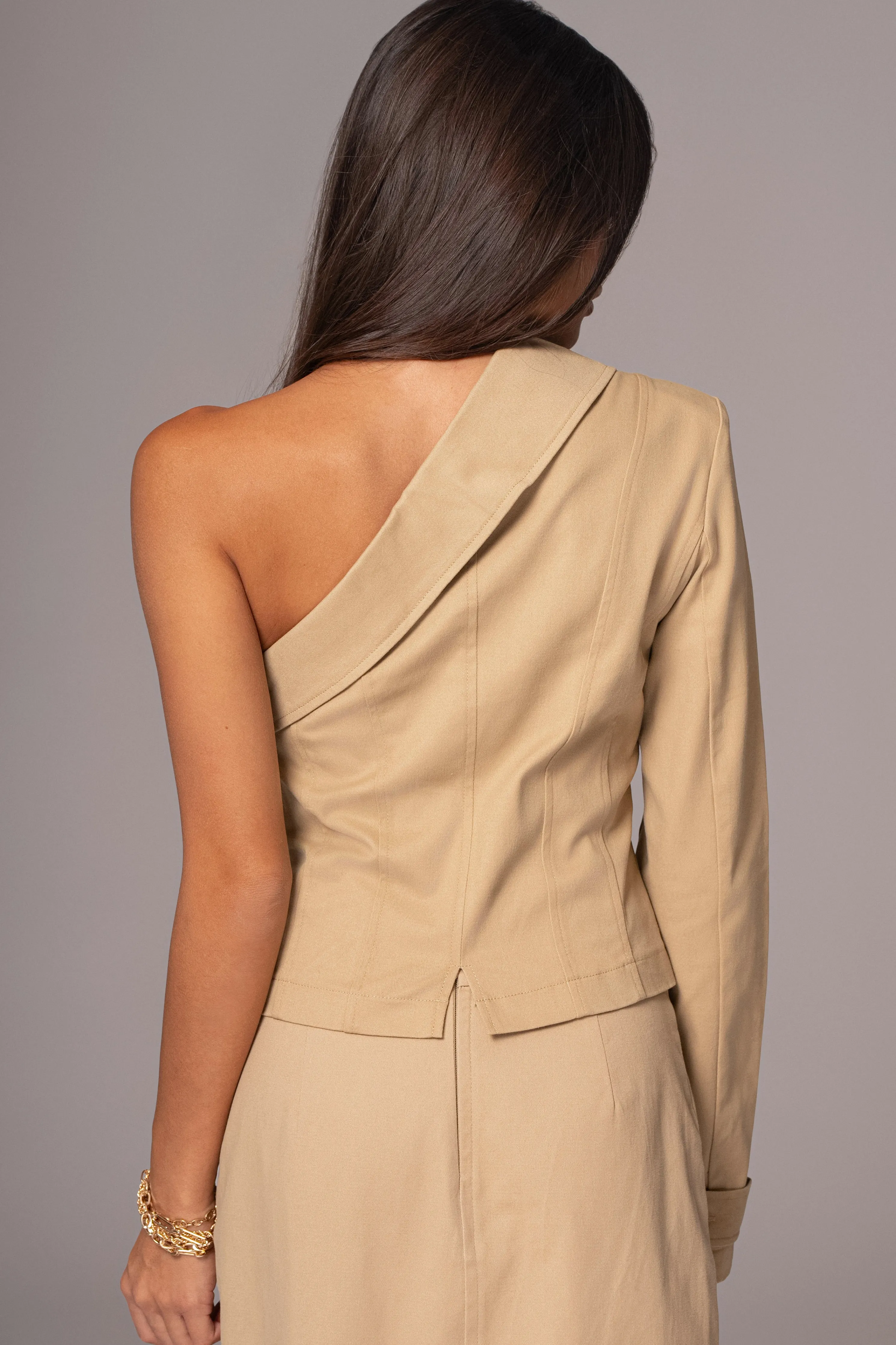 Khaki Amal One Shoulder Top